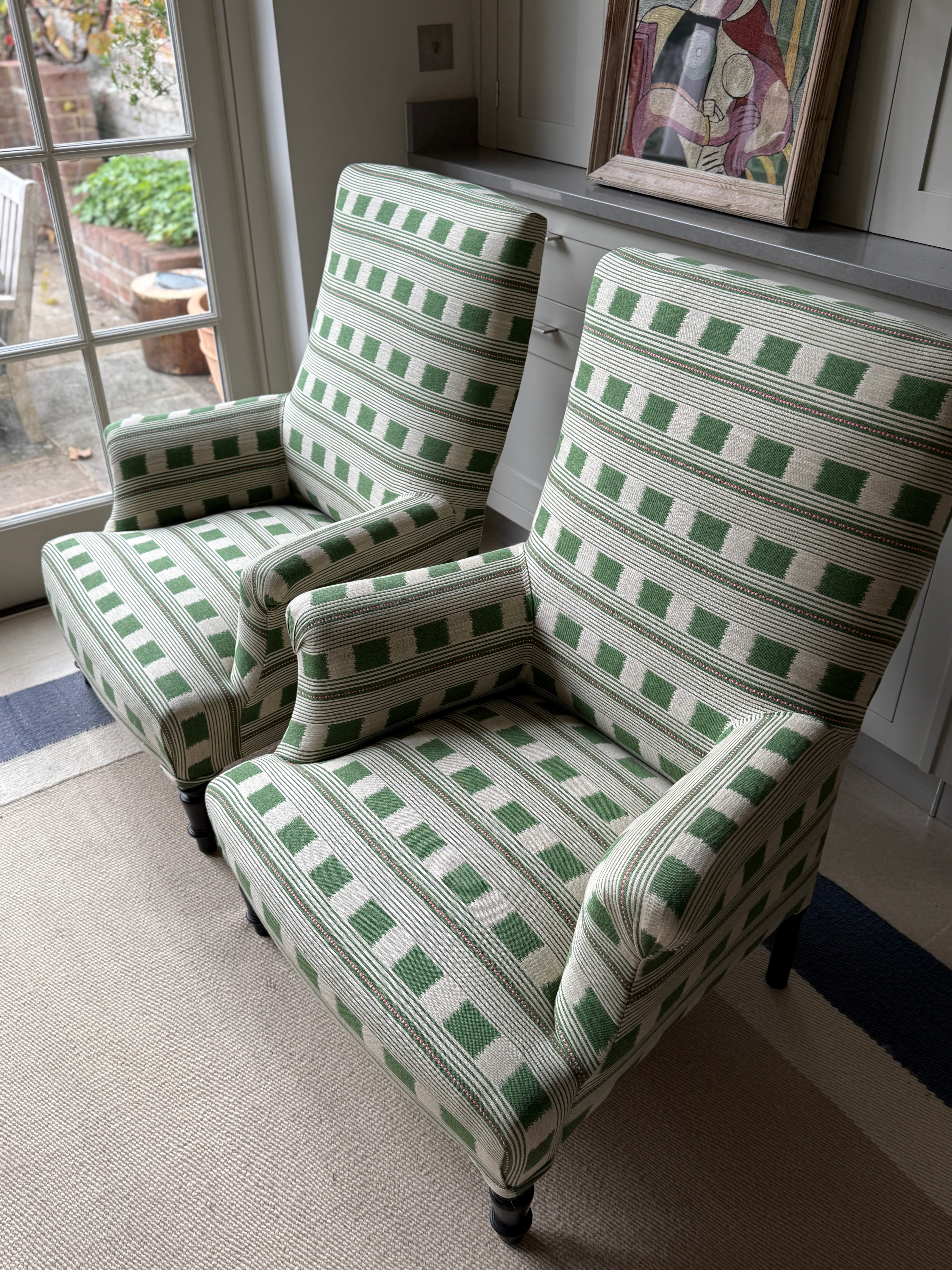 Pair of 19th Century French armchairs in Christopher Farr ‘Lost and Found’