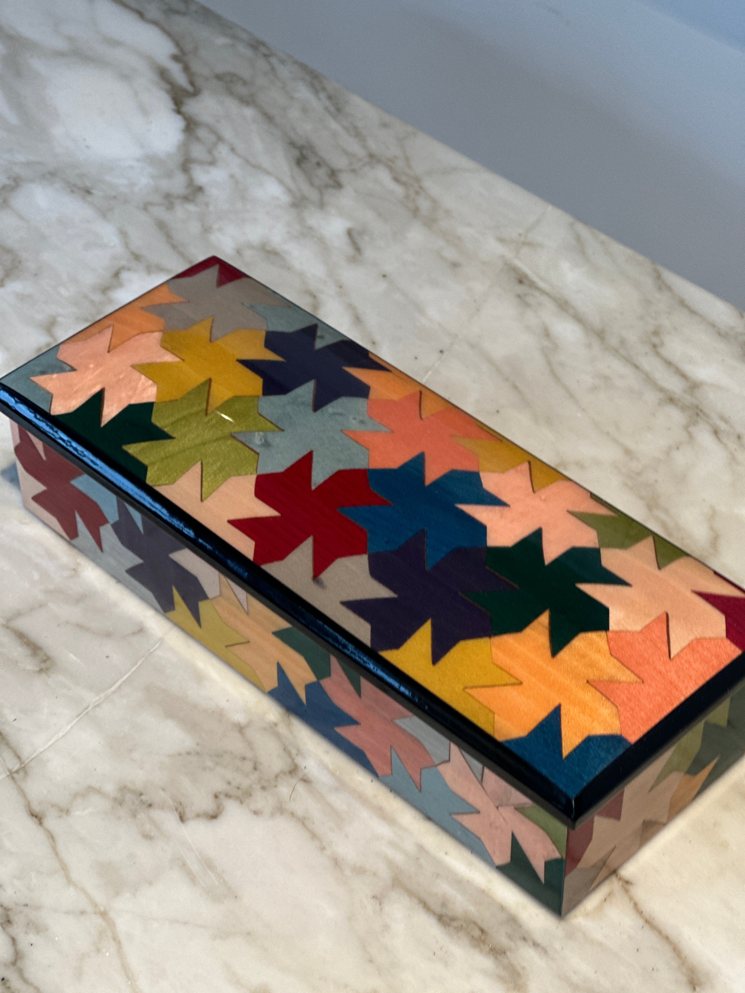 Long Rectangular Marquetry Boxes with Velvet Interiors