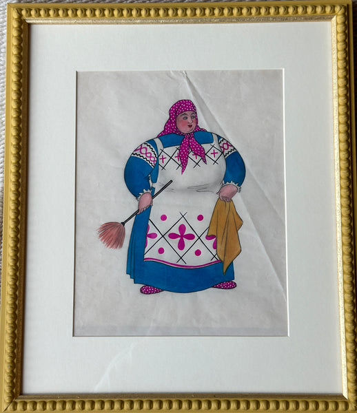 A Costume Design Painting of a Russian Babushka by John Dronsfield (1900-1951)