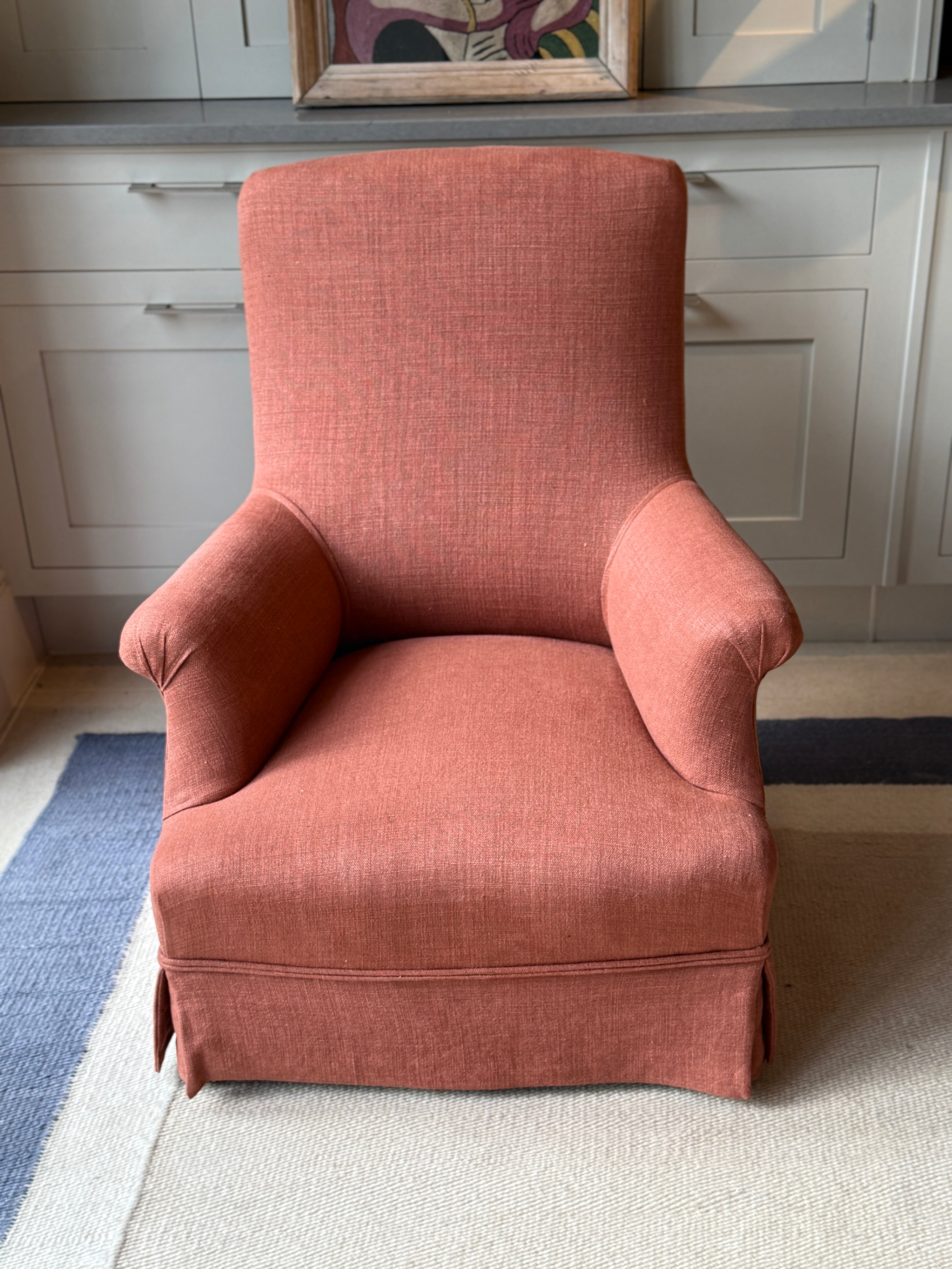 Antique French Armchair in Rusty Linen