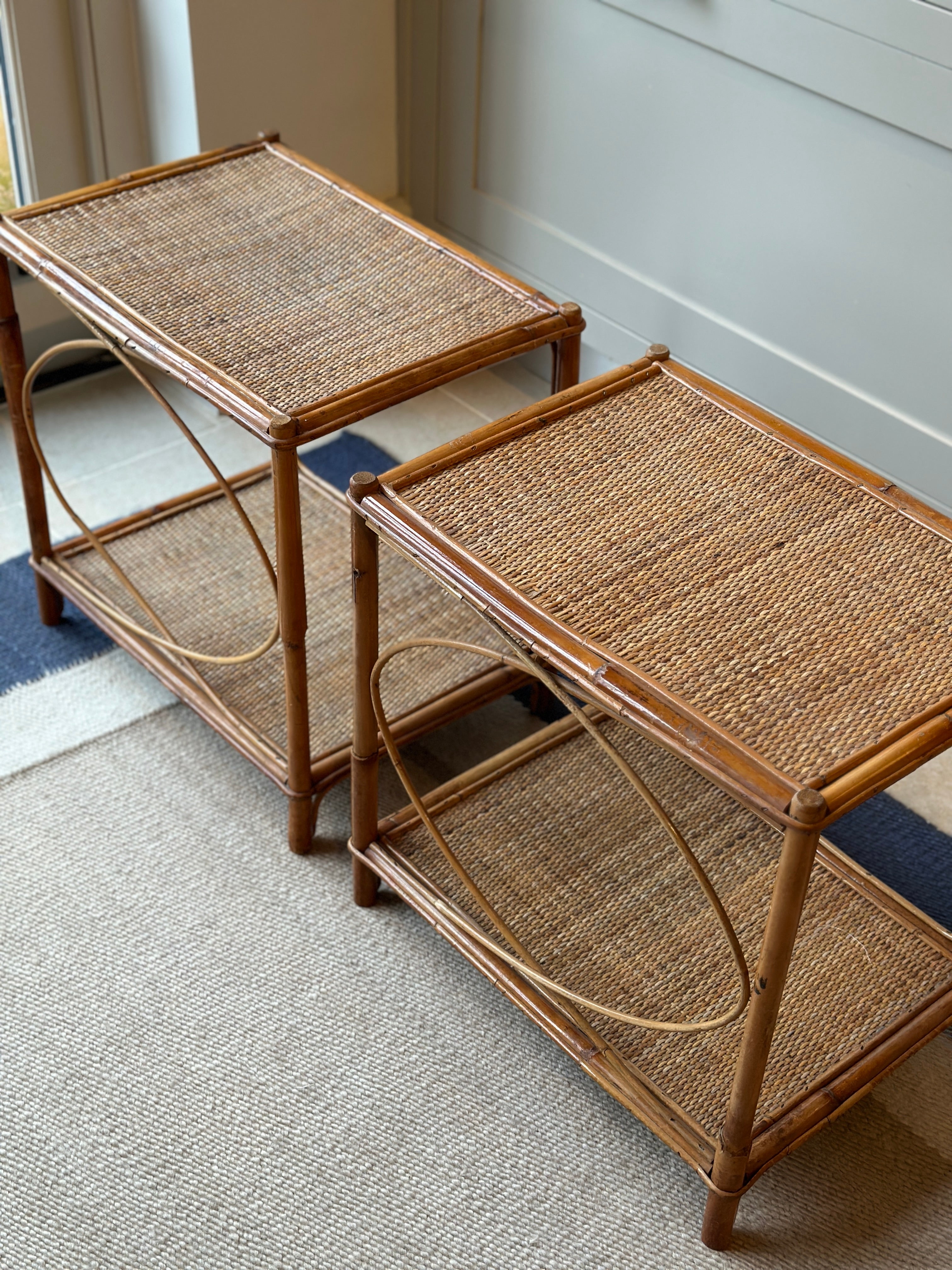 Attractive Pair of Vintage Cane Low Tables