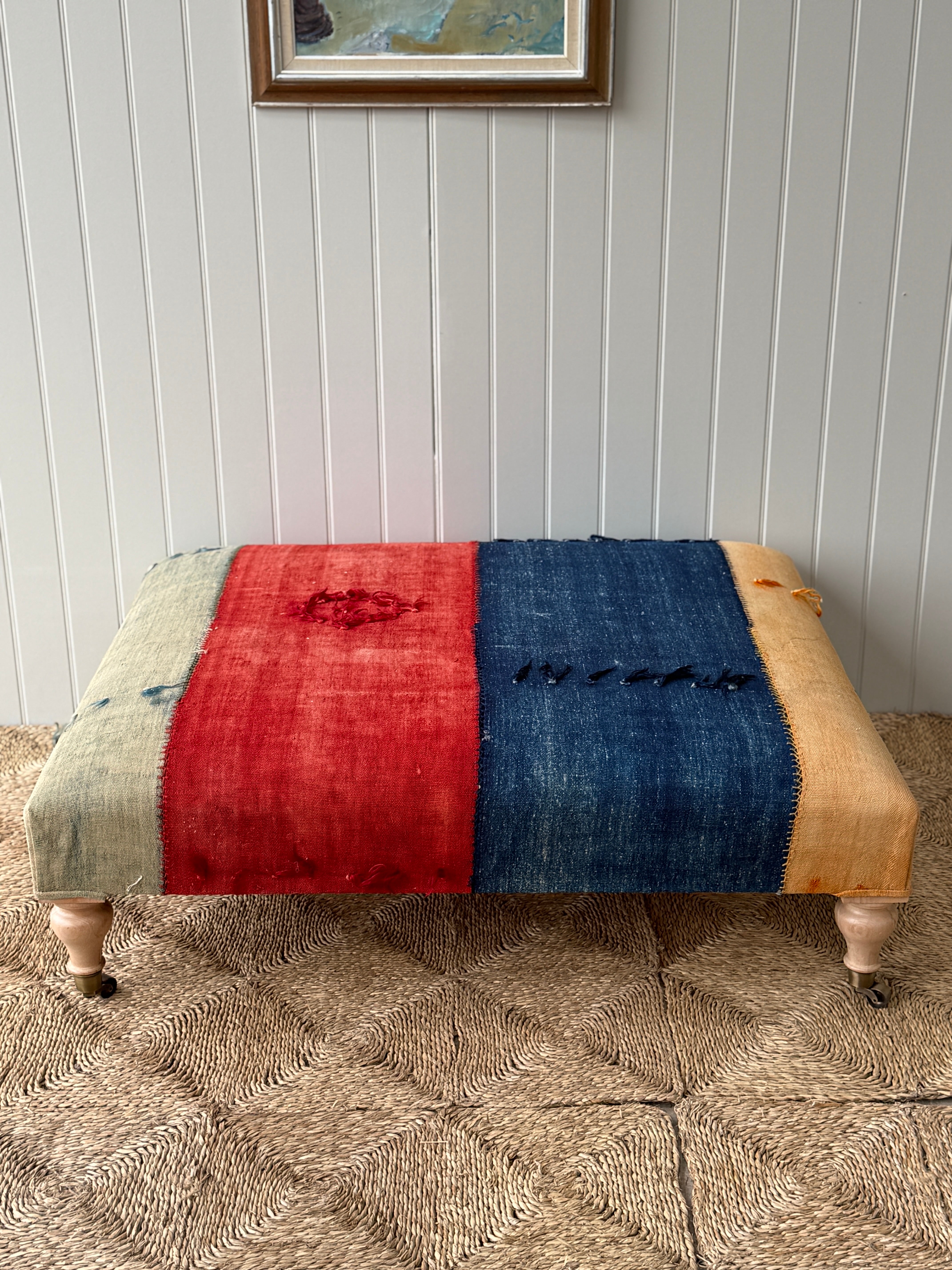 Large Ottoman in Antique Anatolian Perde Textile