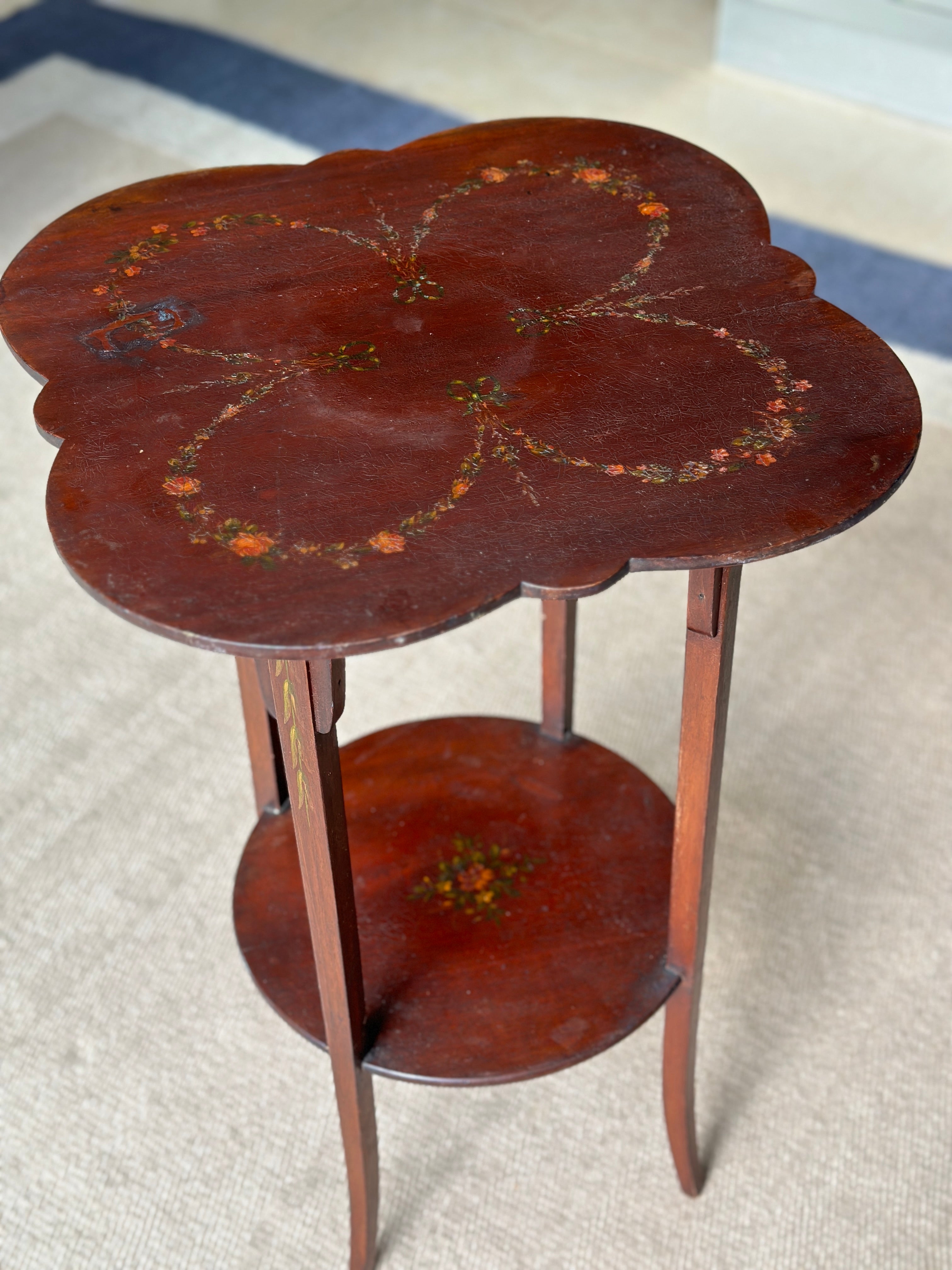 Decoratively Painted Pine Side table with shelf