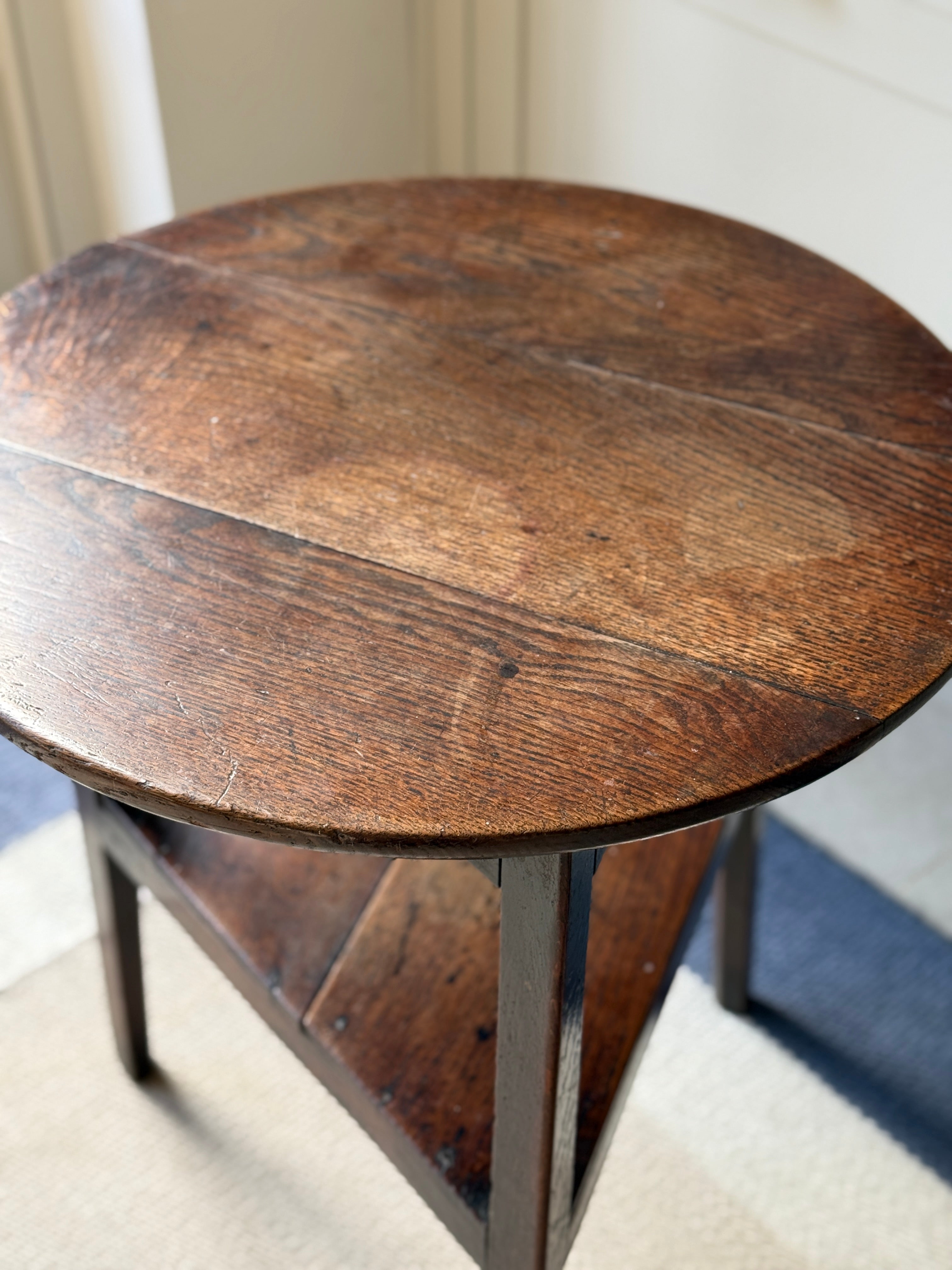 18th Century Oak Cricket Table with Shelf