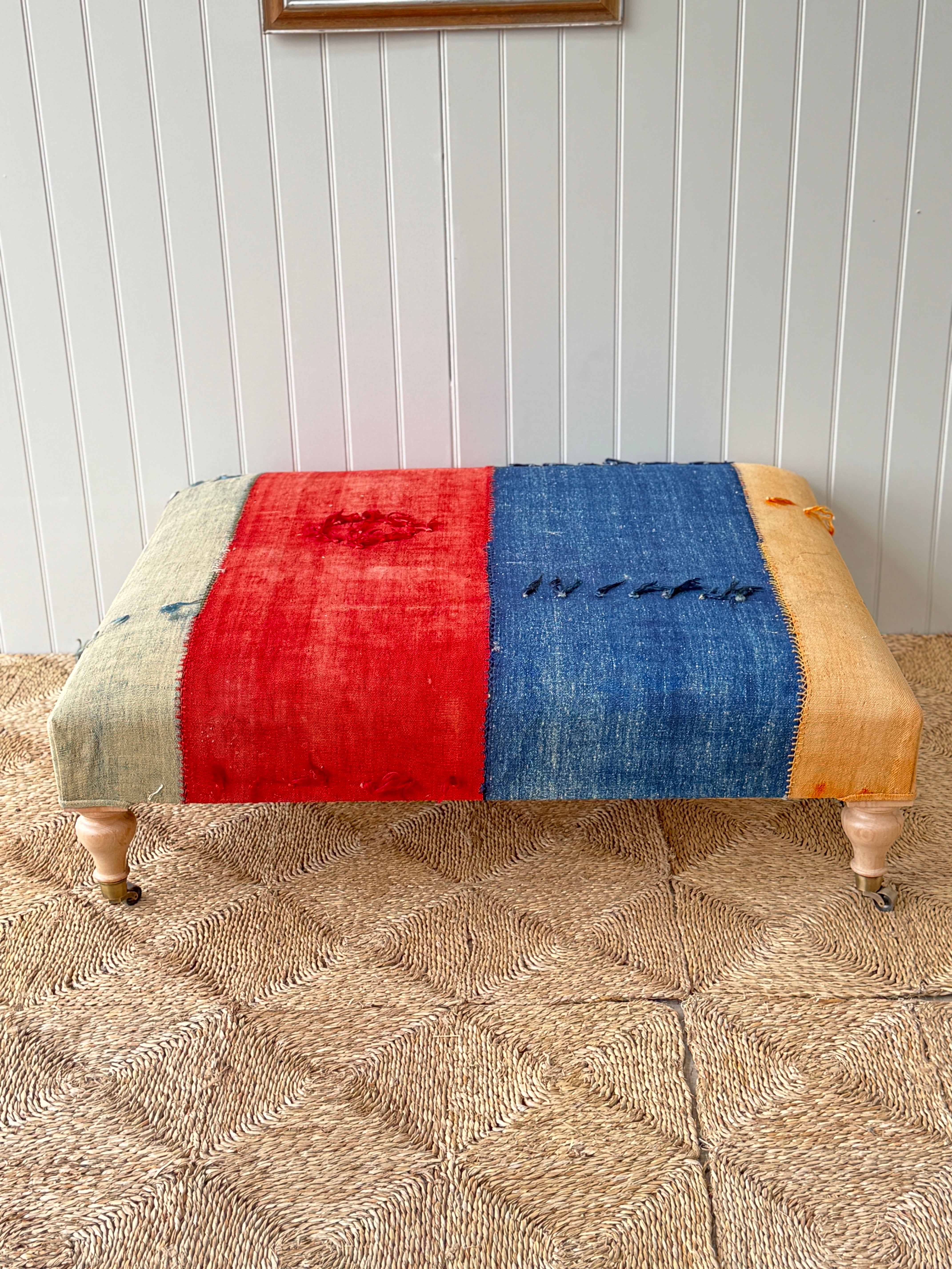 Large Ottoman in Antique Anatolian Perde Textile