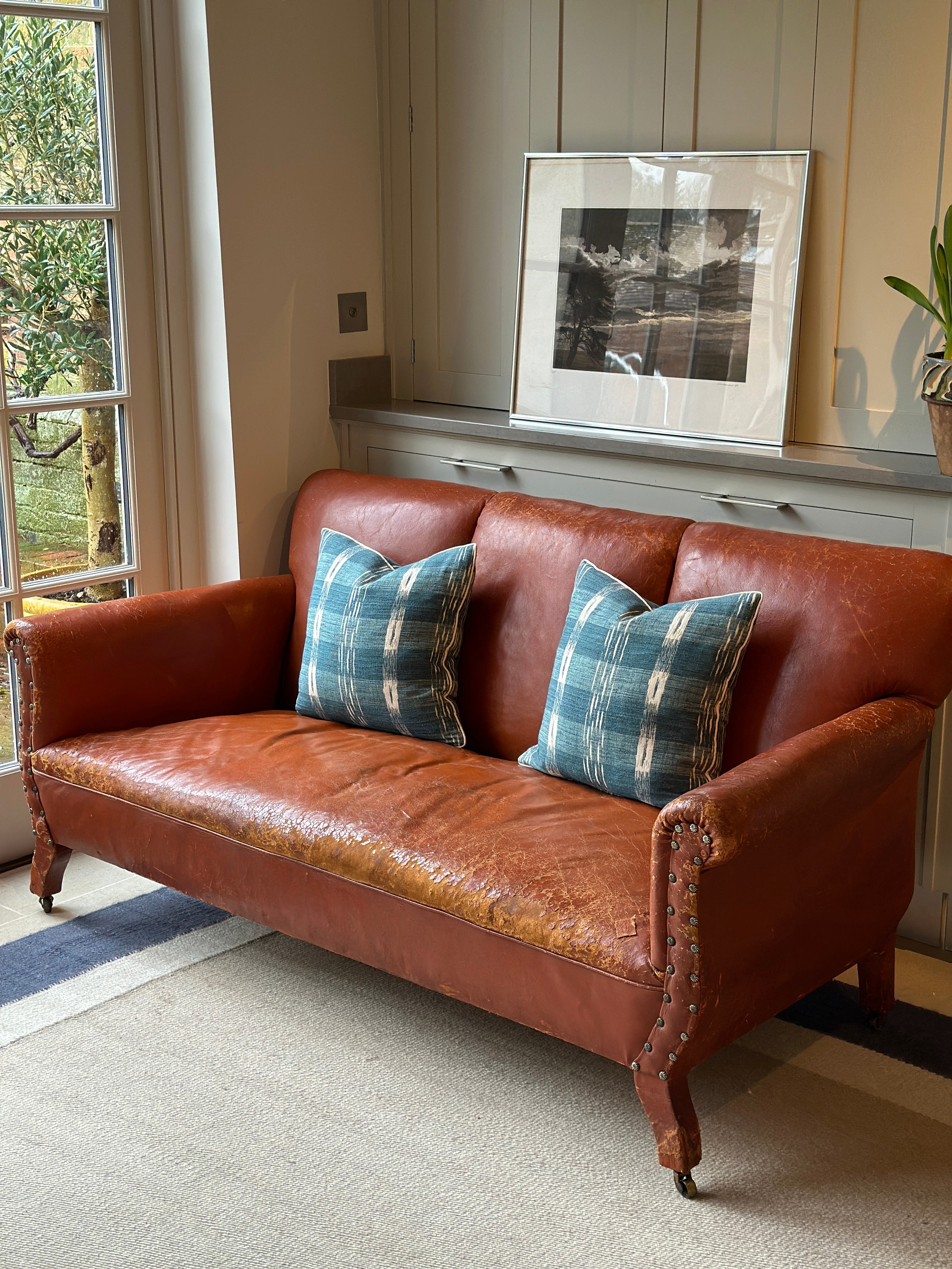 Vintage Leather Sofa with Rivets