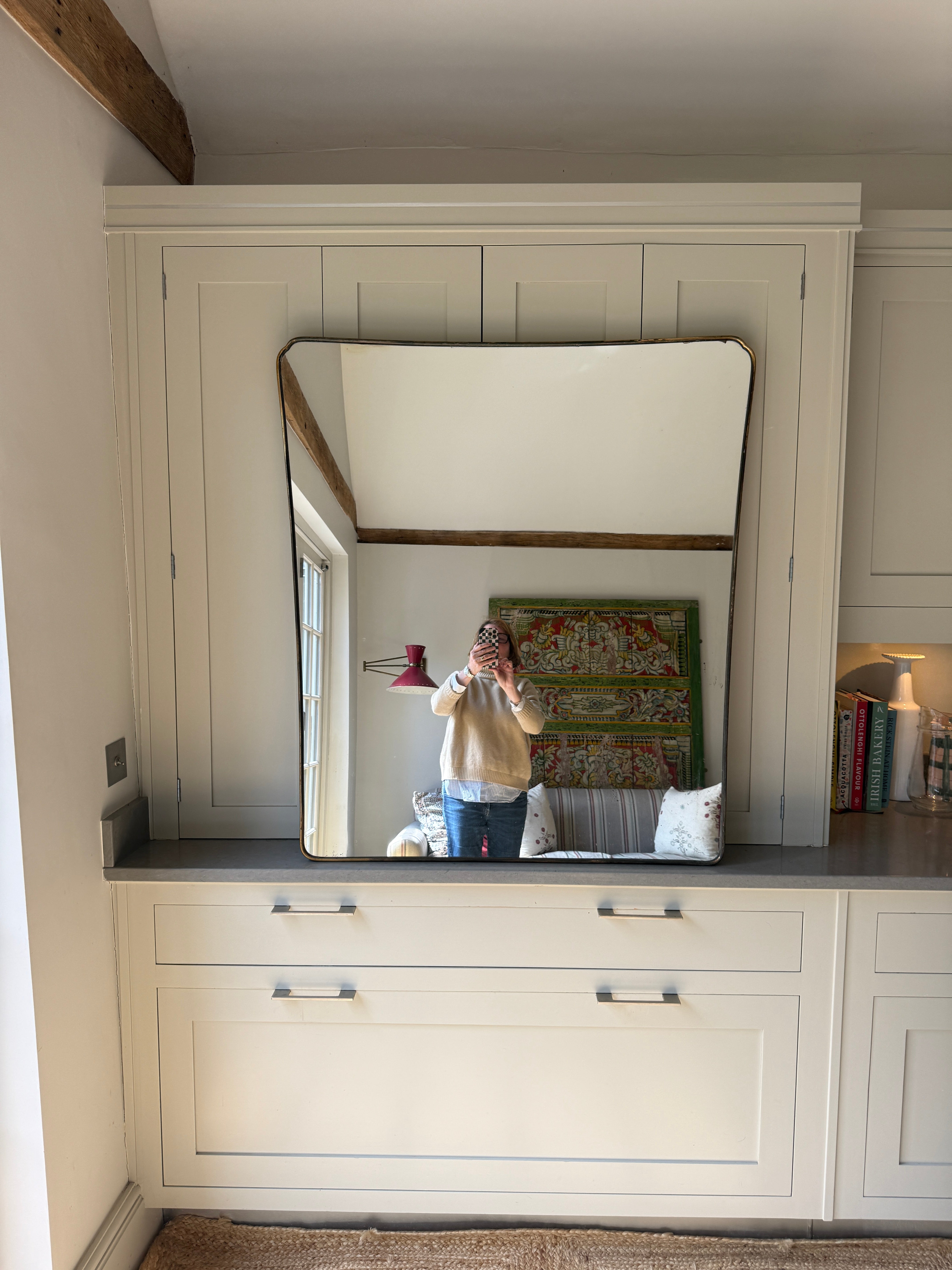 Very Large Italian Brass Shield Mirror (110 x 99.5cm)