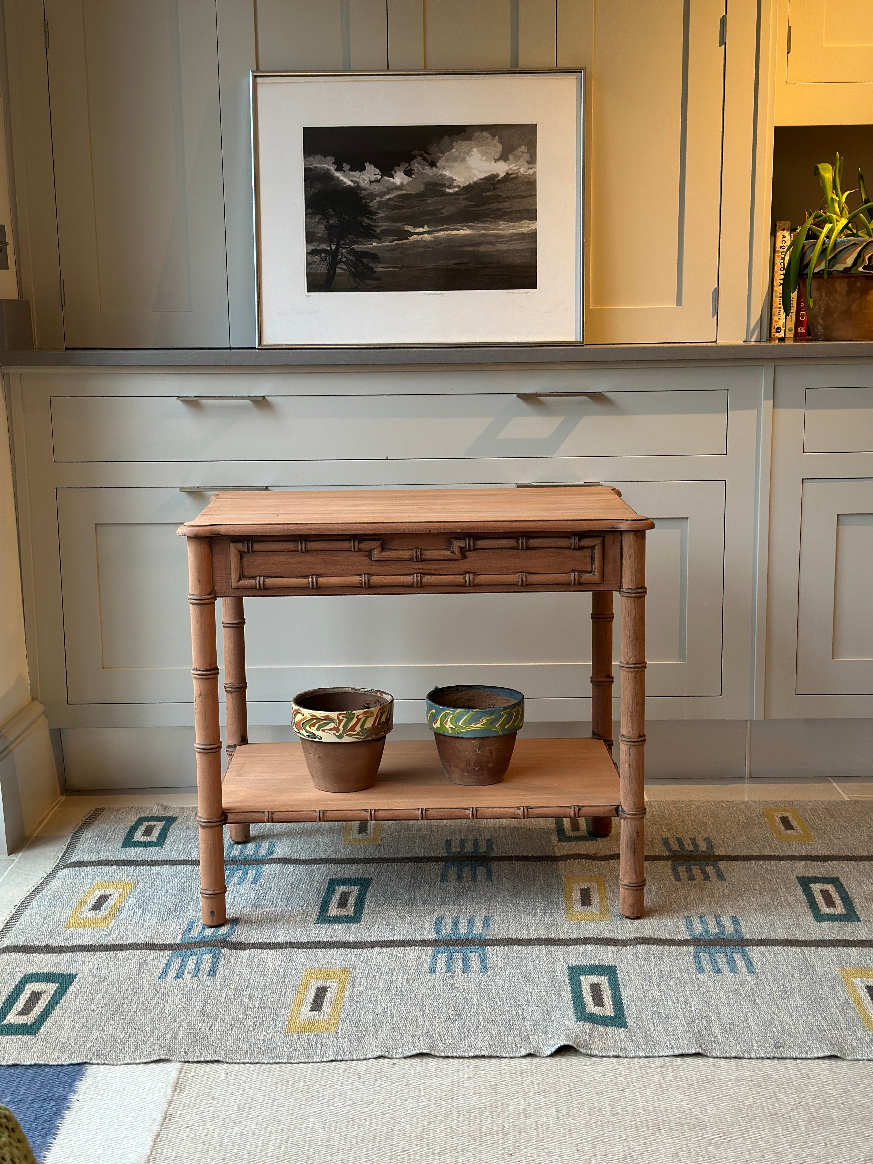 Charming Vintage Mahogany Faux Bamboo Side Table