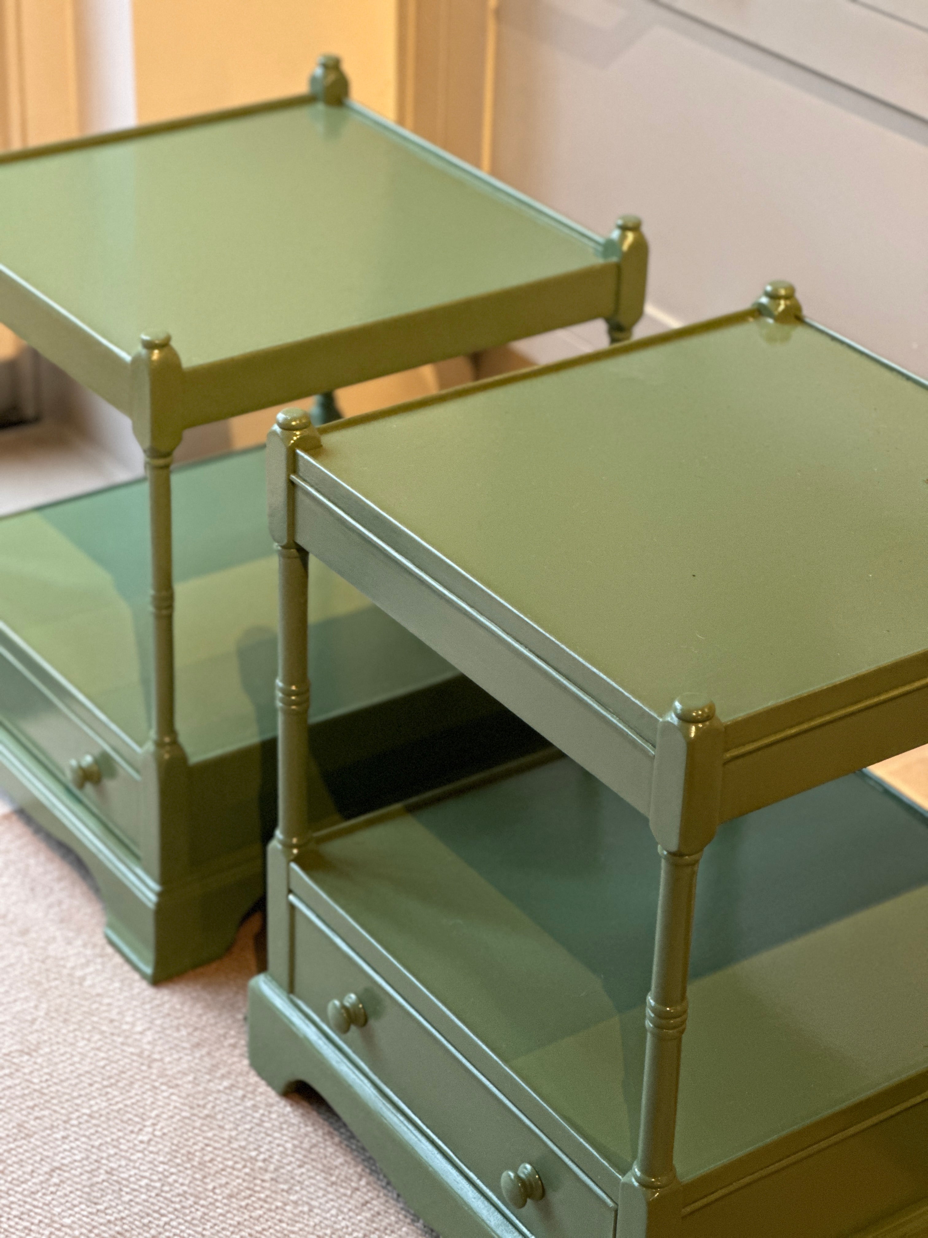 Pair of Near Identical Low Bedside in F&B Calke Green