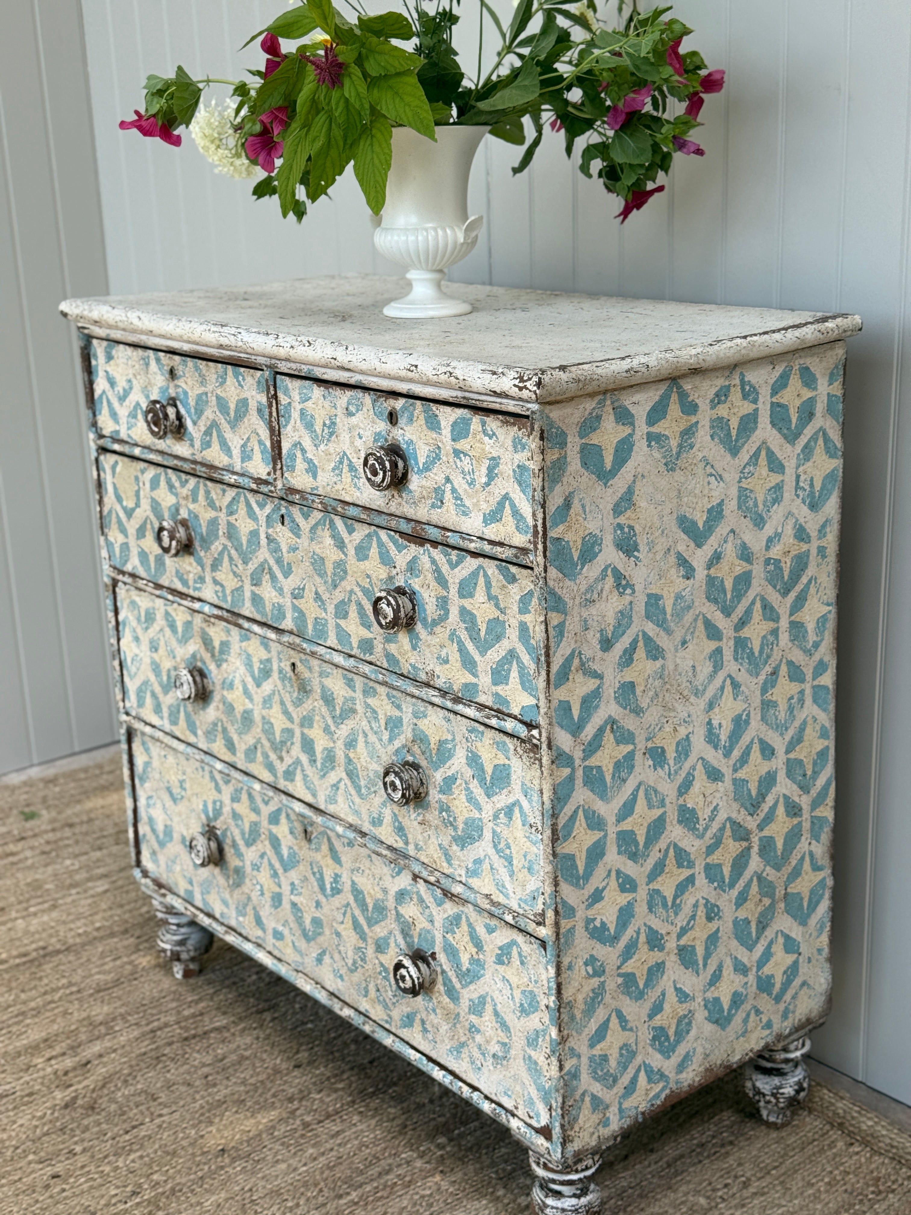 Antique Mahogany Chest with Modern Geometic Stencilling