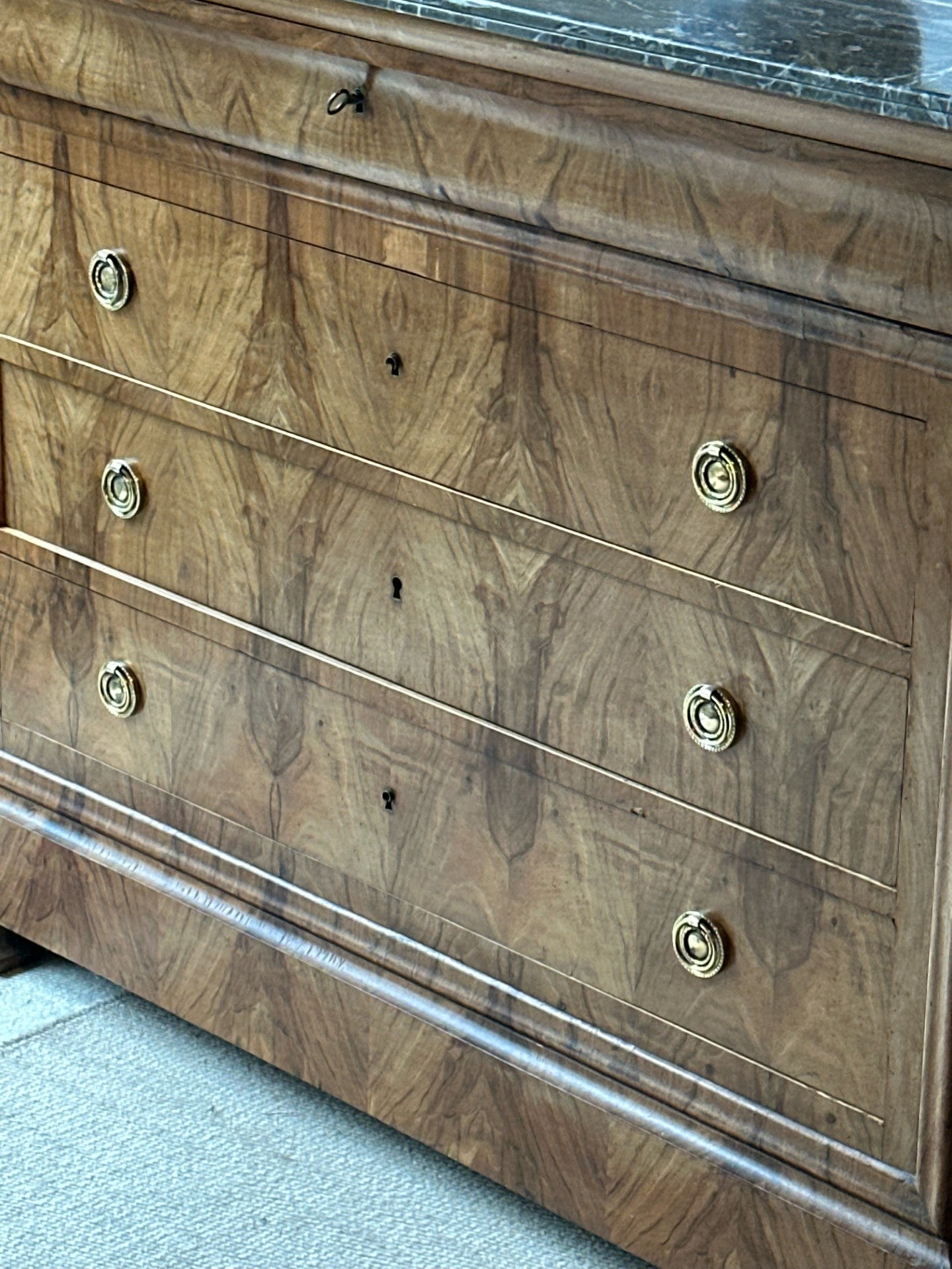 Louis Philippe Marble Commode in Pale Walnut