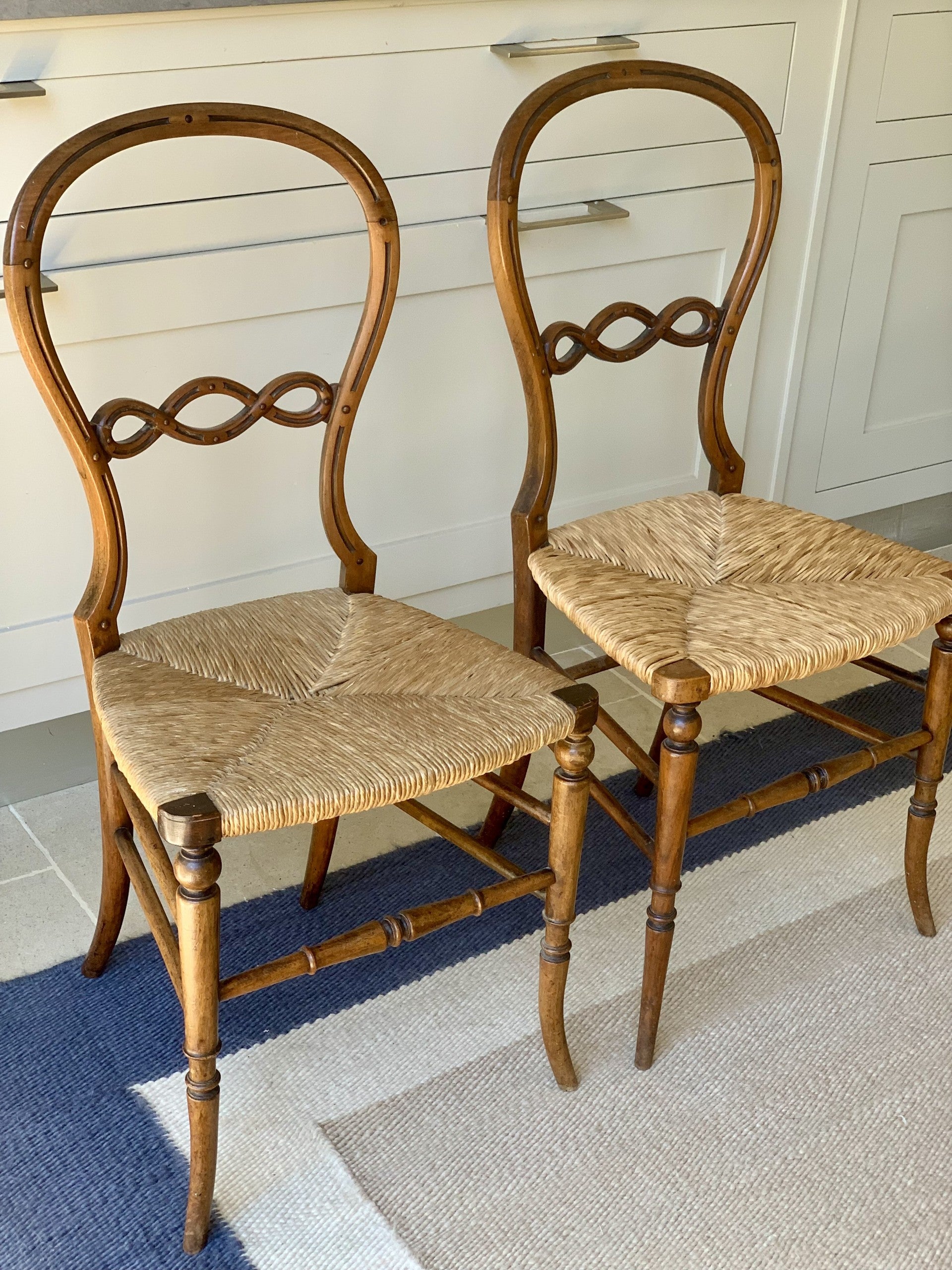 Pair of Small Antique Rush Seat Chairs