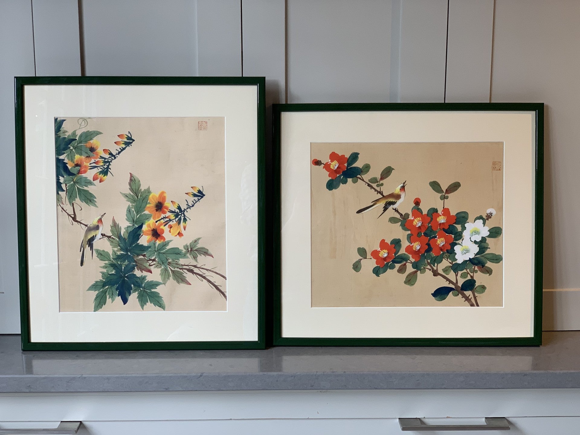 Framed Japanese Silk Print - 20th Century