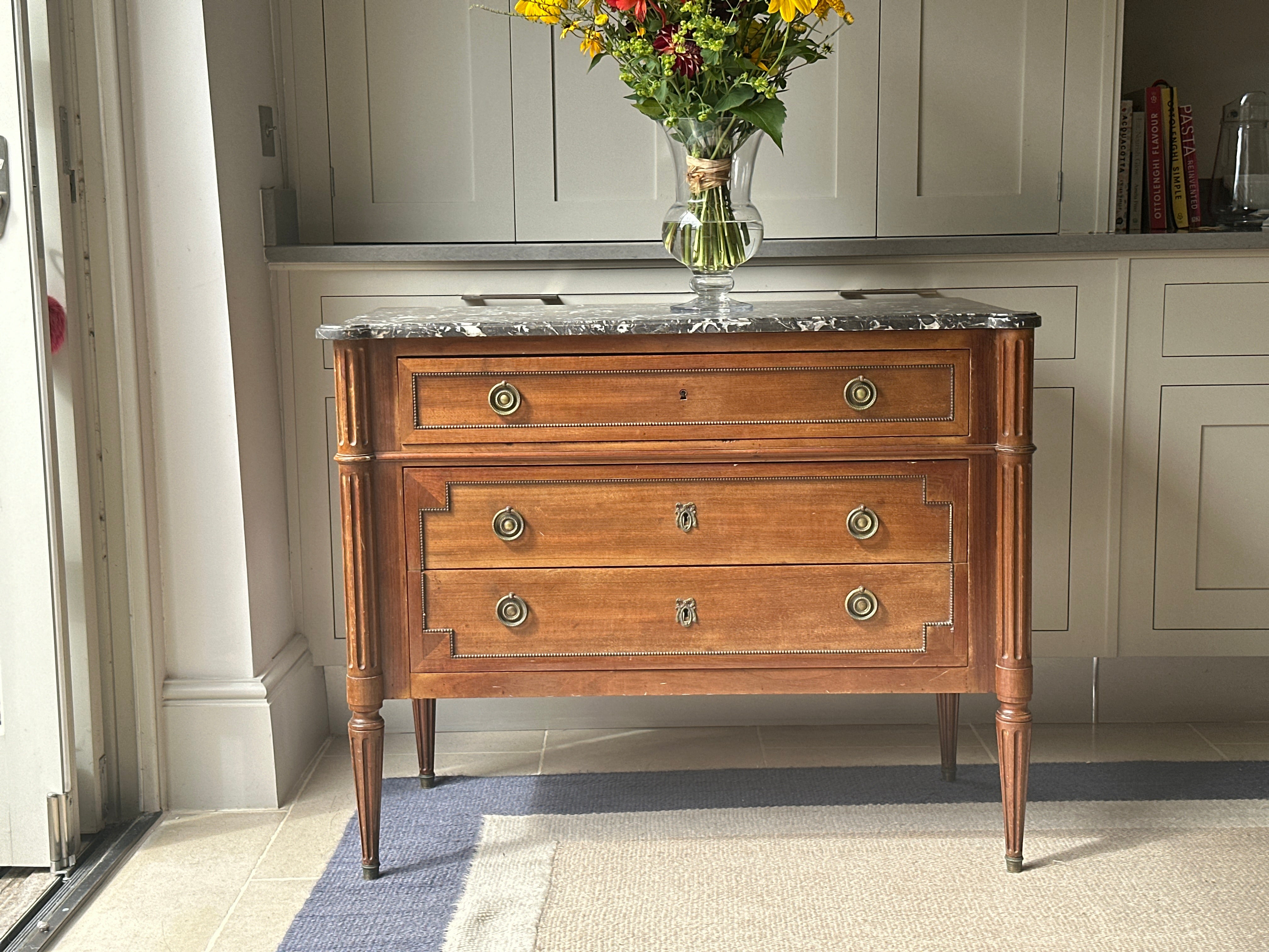 Elegant French Commode with Dappled Grey Marble Top