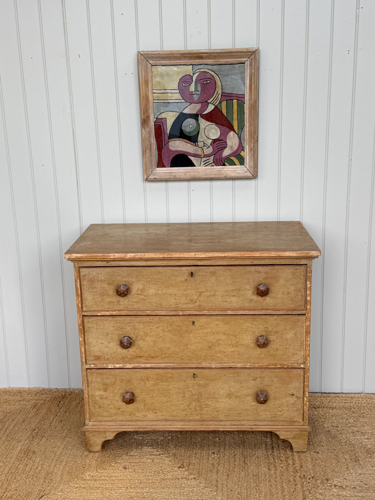 19th Century English Pine Chest in Faded Ochre Finish