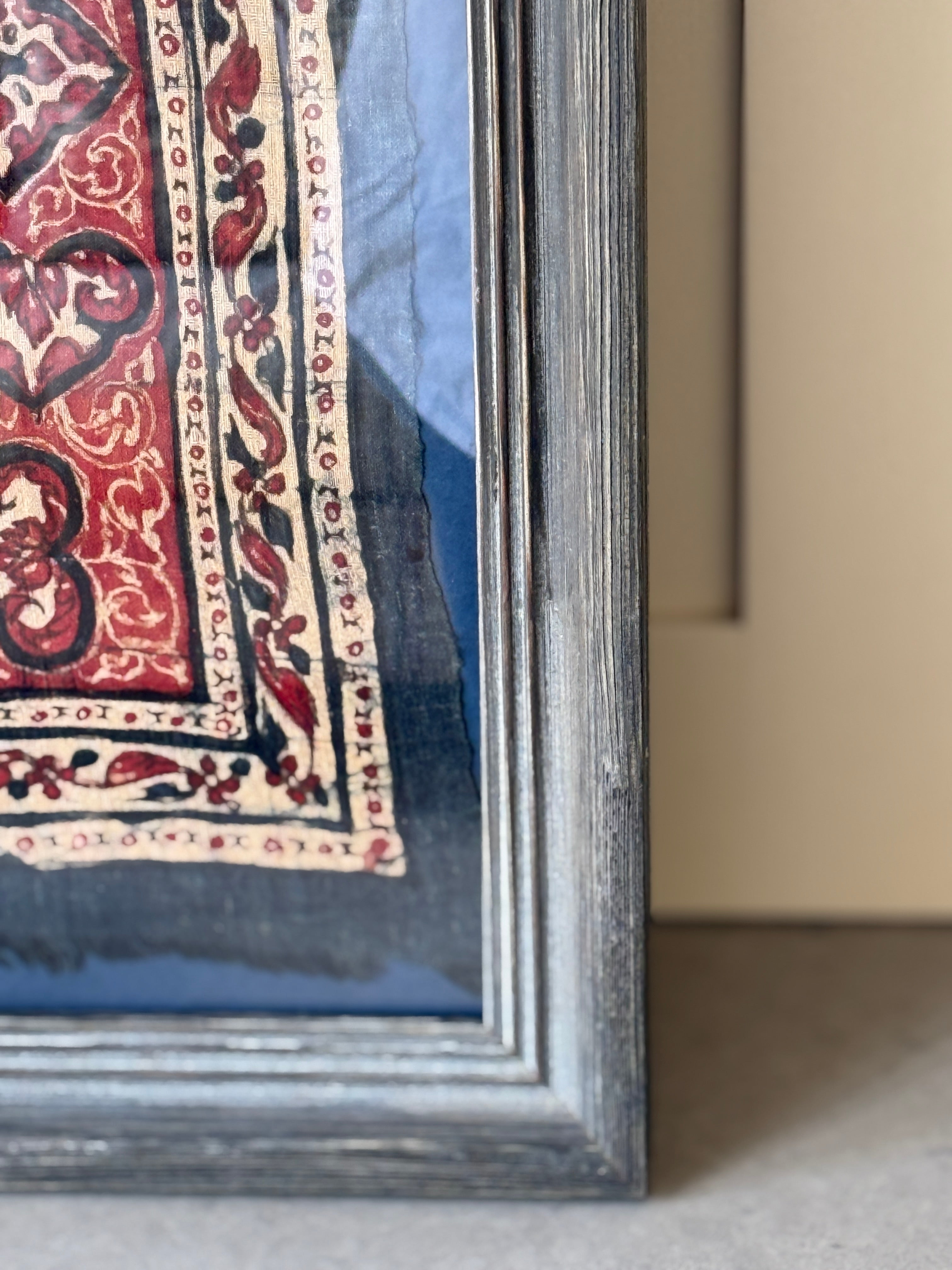 Antique Framed Sri Lankan Cotton Wall Hanging