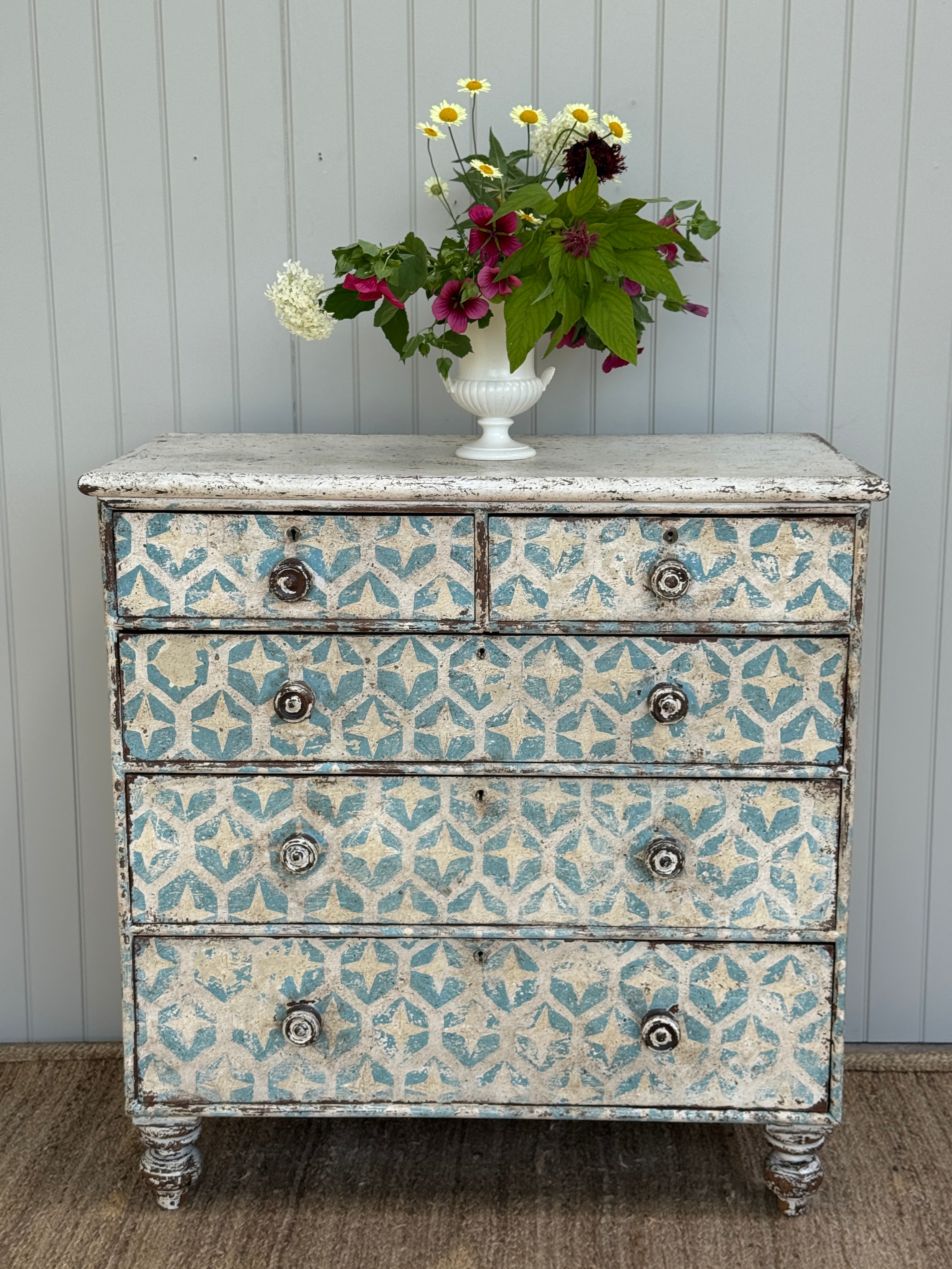 Antique Mahogany Chest with Modern Geometic Stencilling