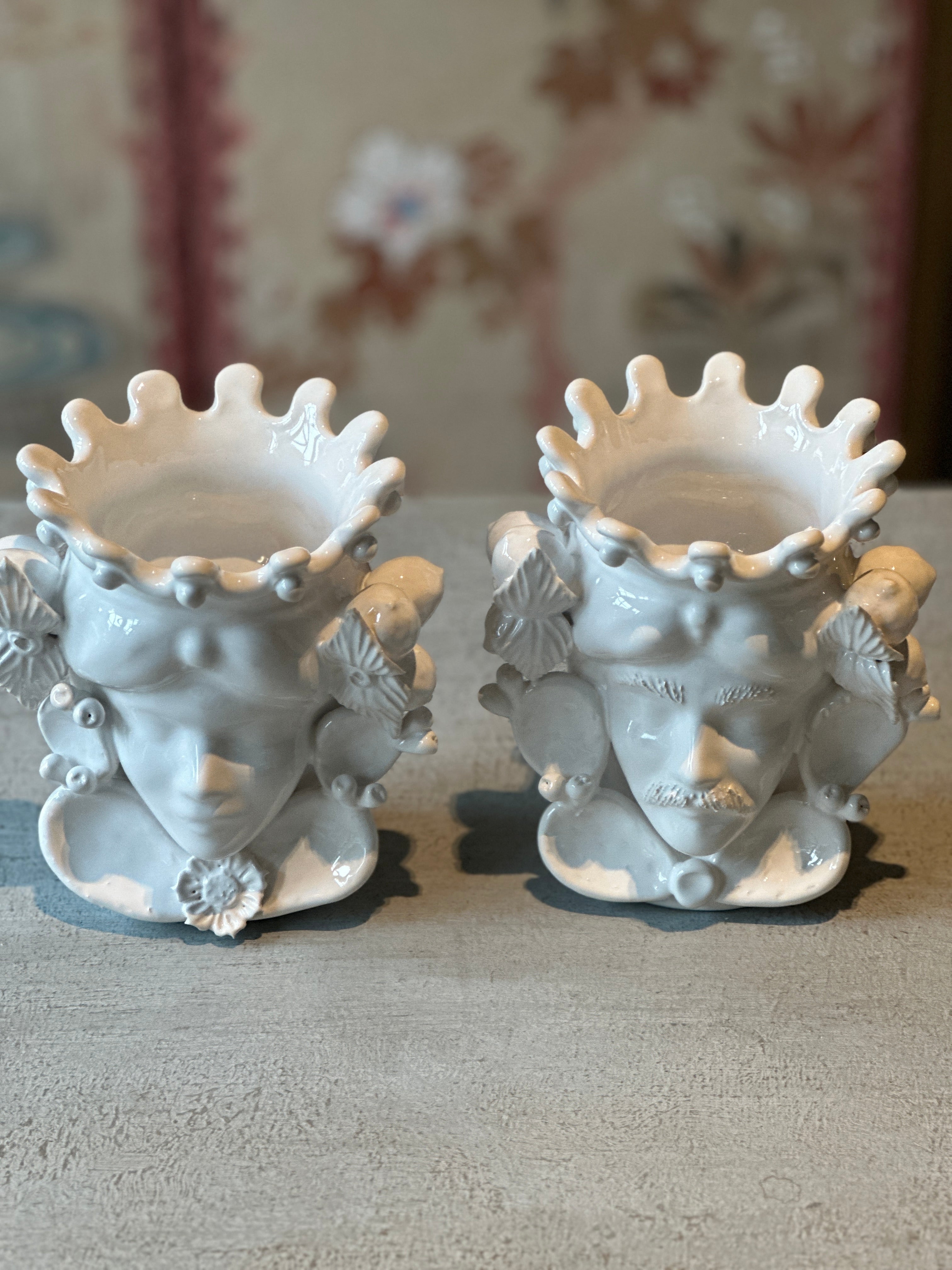 Pair of Small White Ceramic ‘Moor Heads’