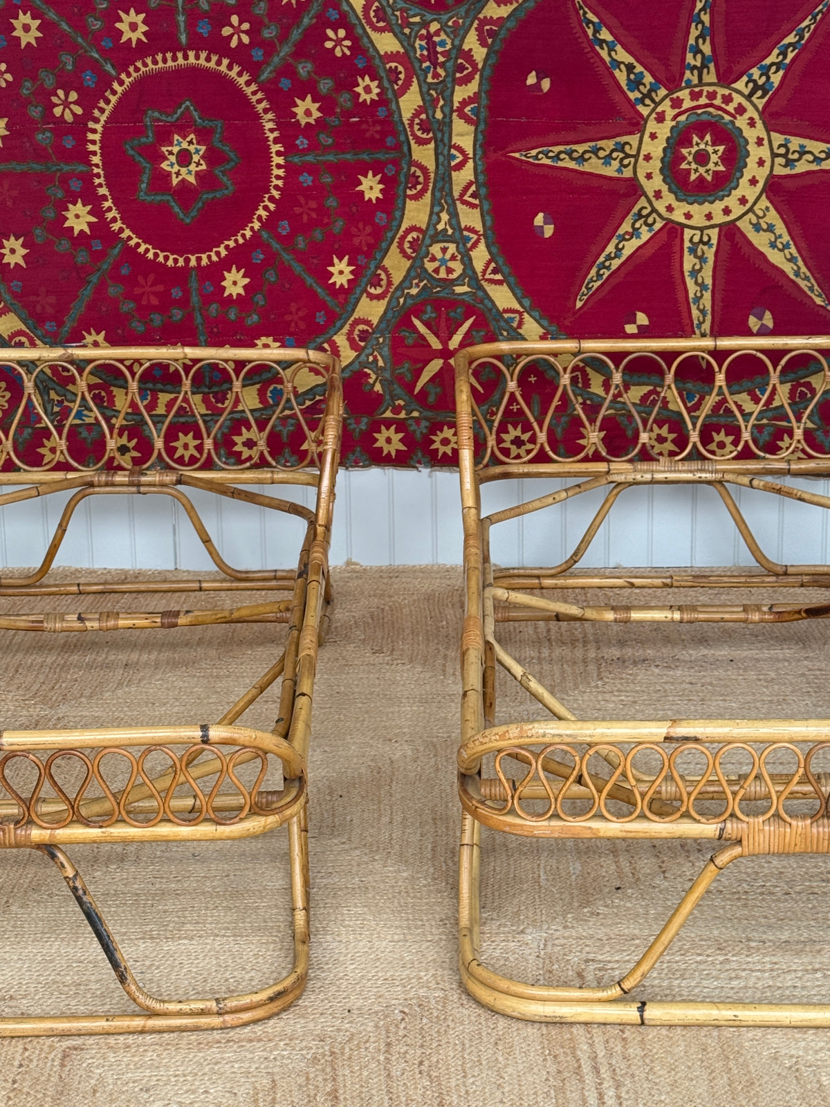 Pair of Italian Rattan Daybeds, Attributed to Tito Agnoli, c. 1950s-60s