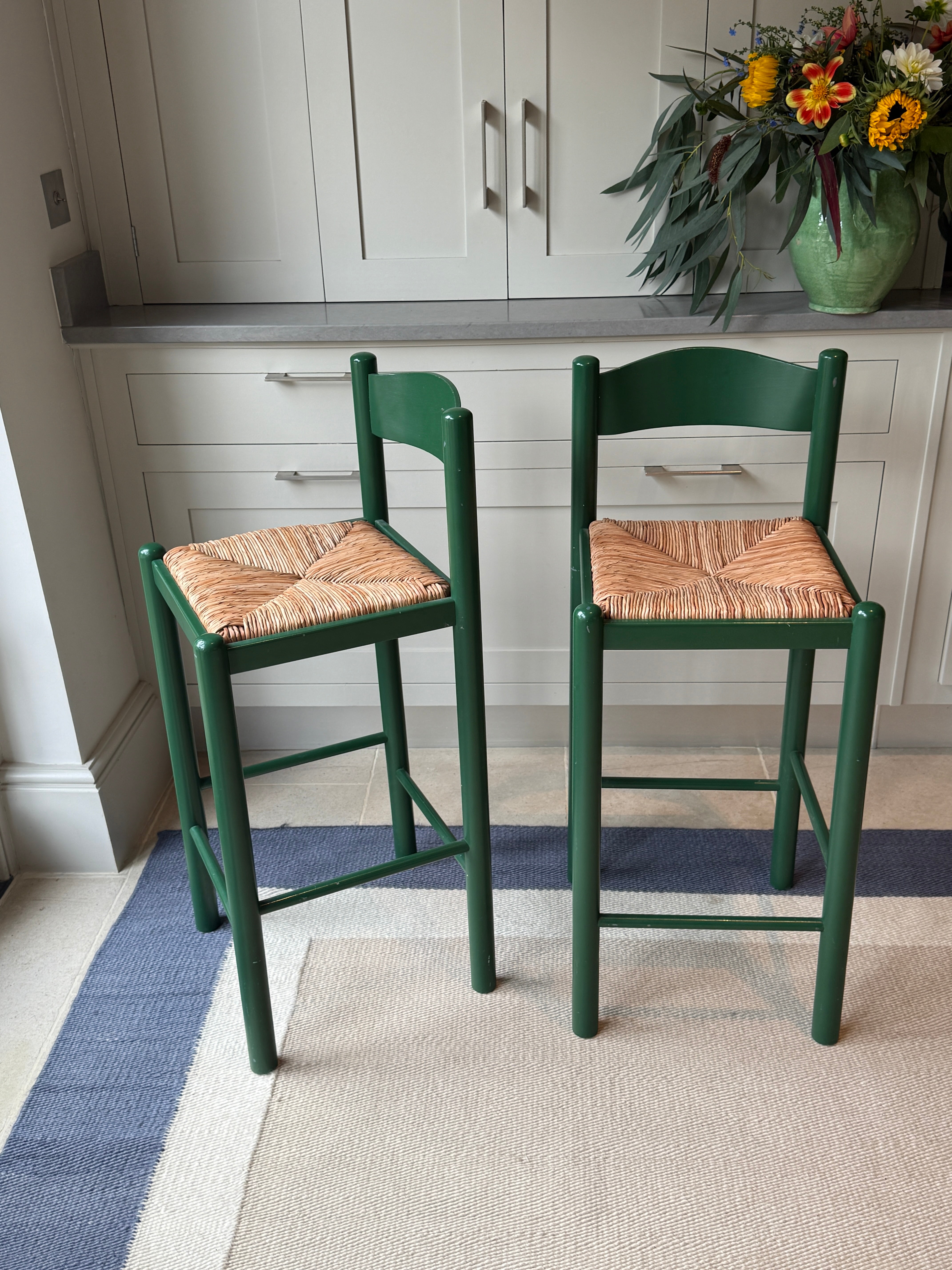 Pair of Green Painted Barstools
