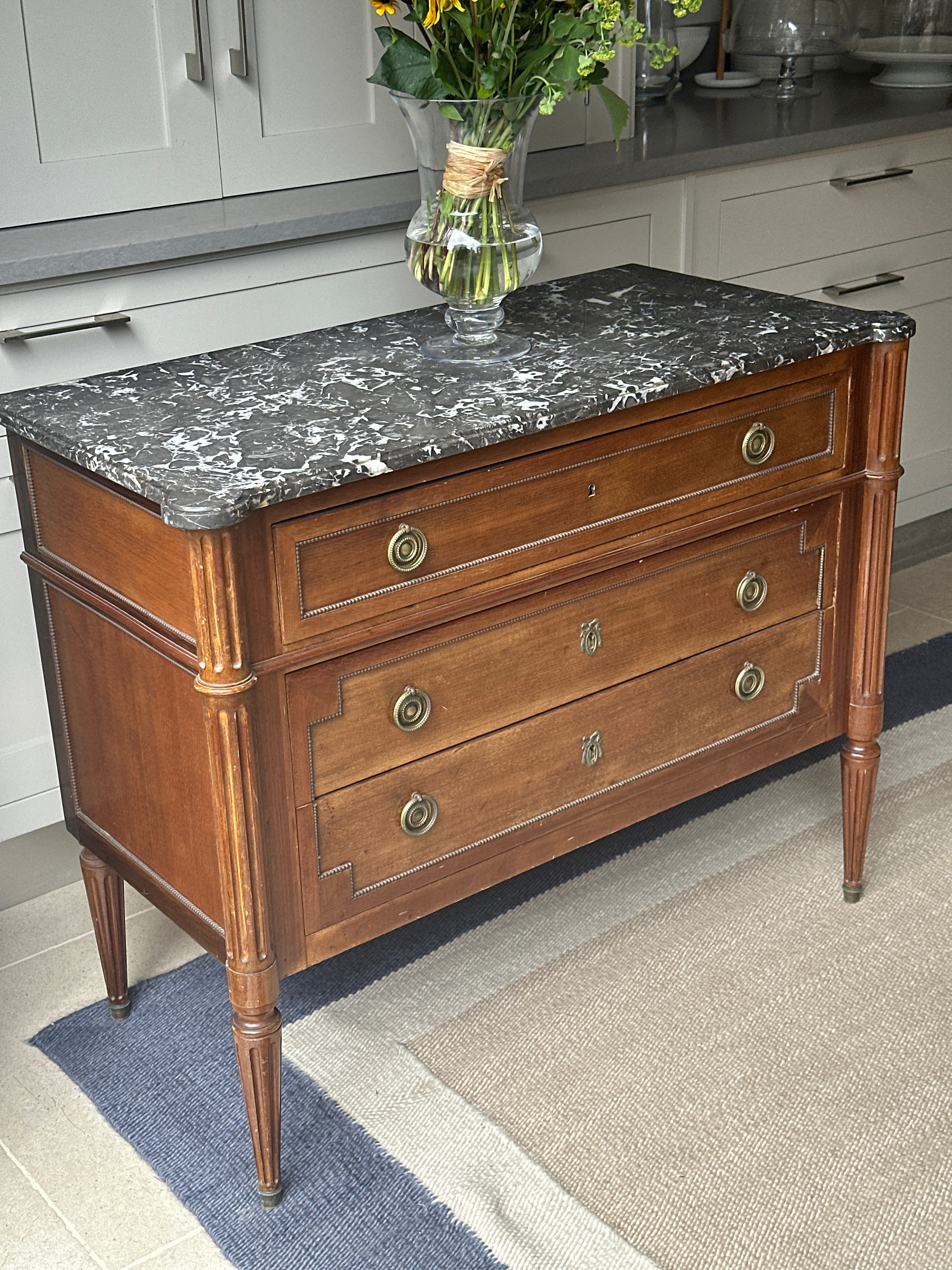 Elegant French Commode with Dappled Grey Marble Top