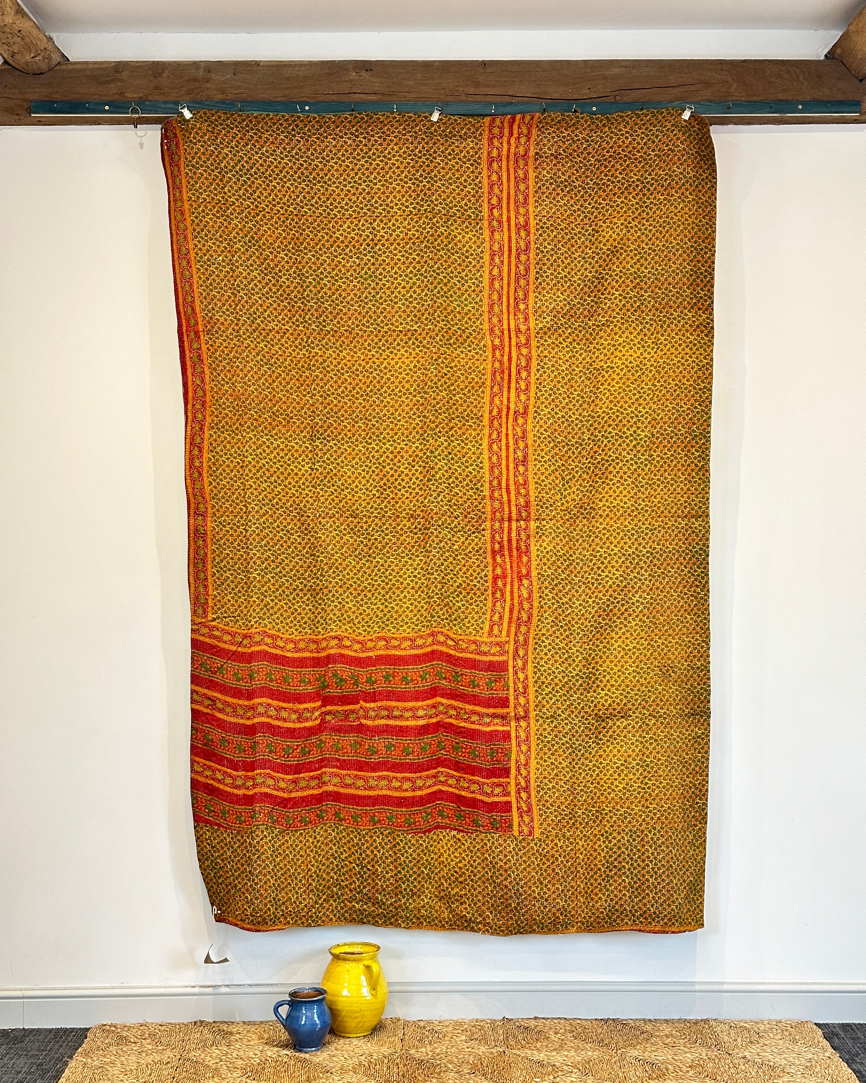 Vintage Kantha - Green, Orange and Red