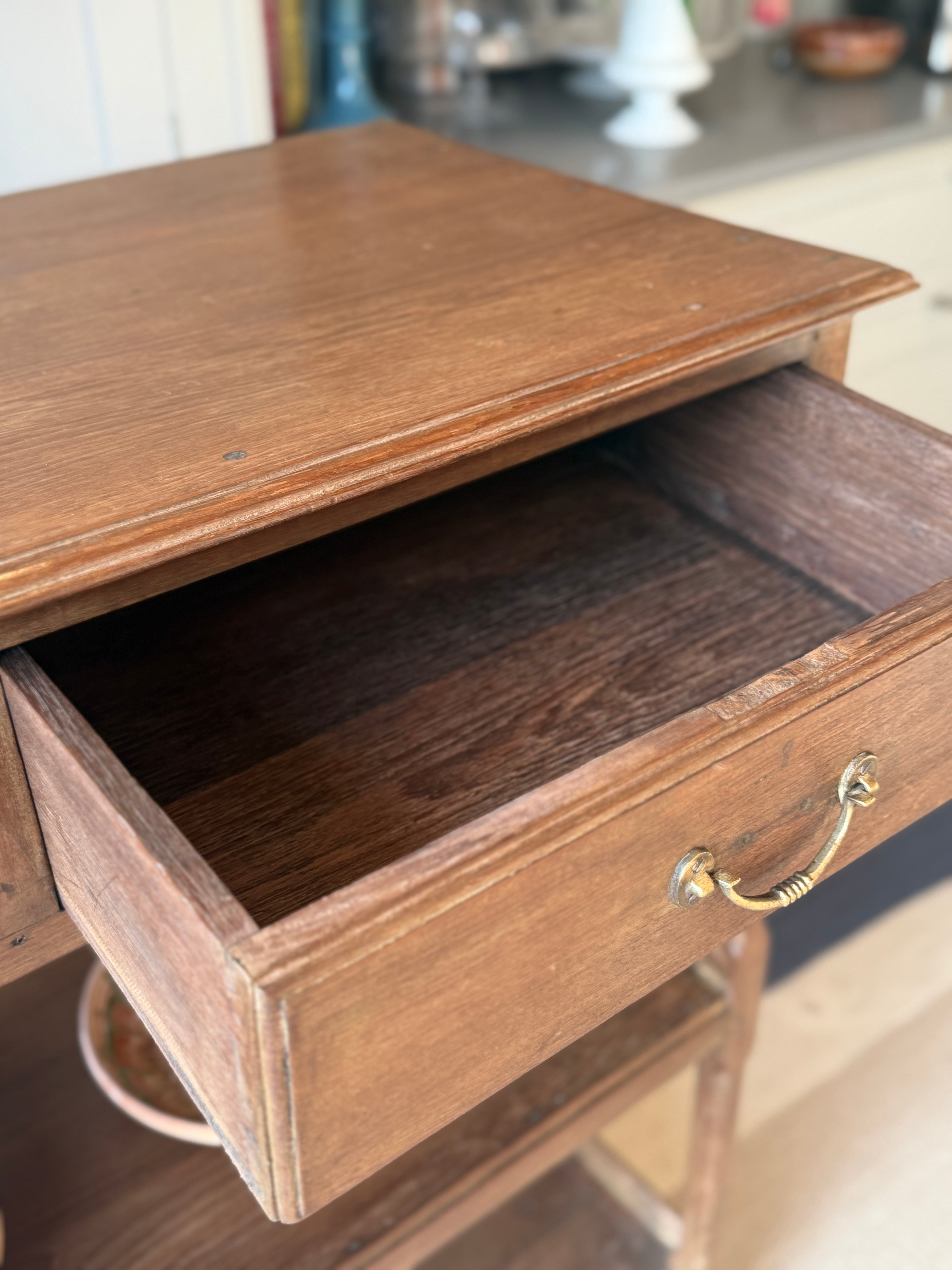 Large 1920s Teak Etagere with Drawers