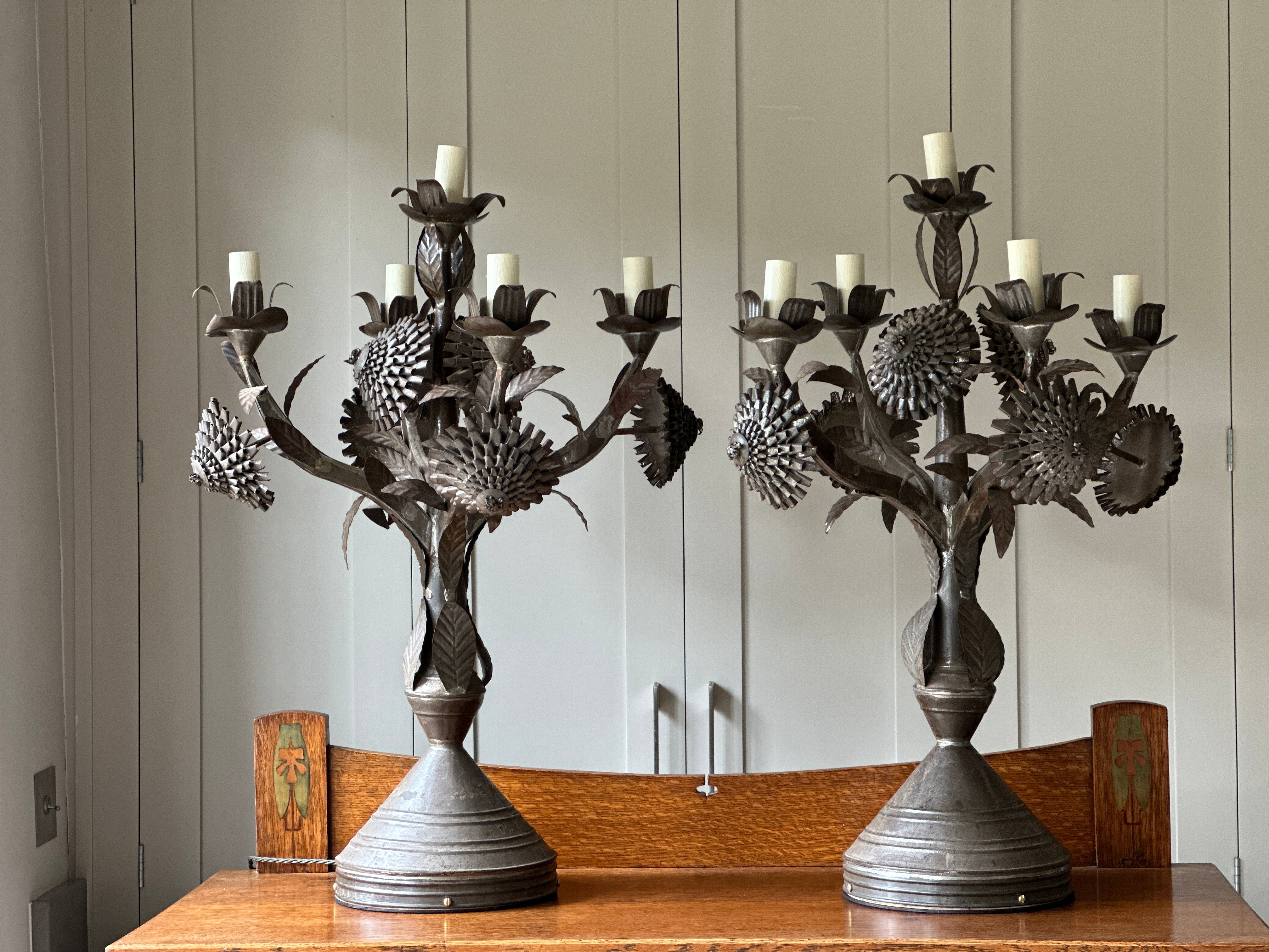 French Pair of Toleware Candelabra Table lamps