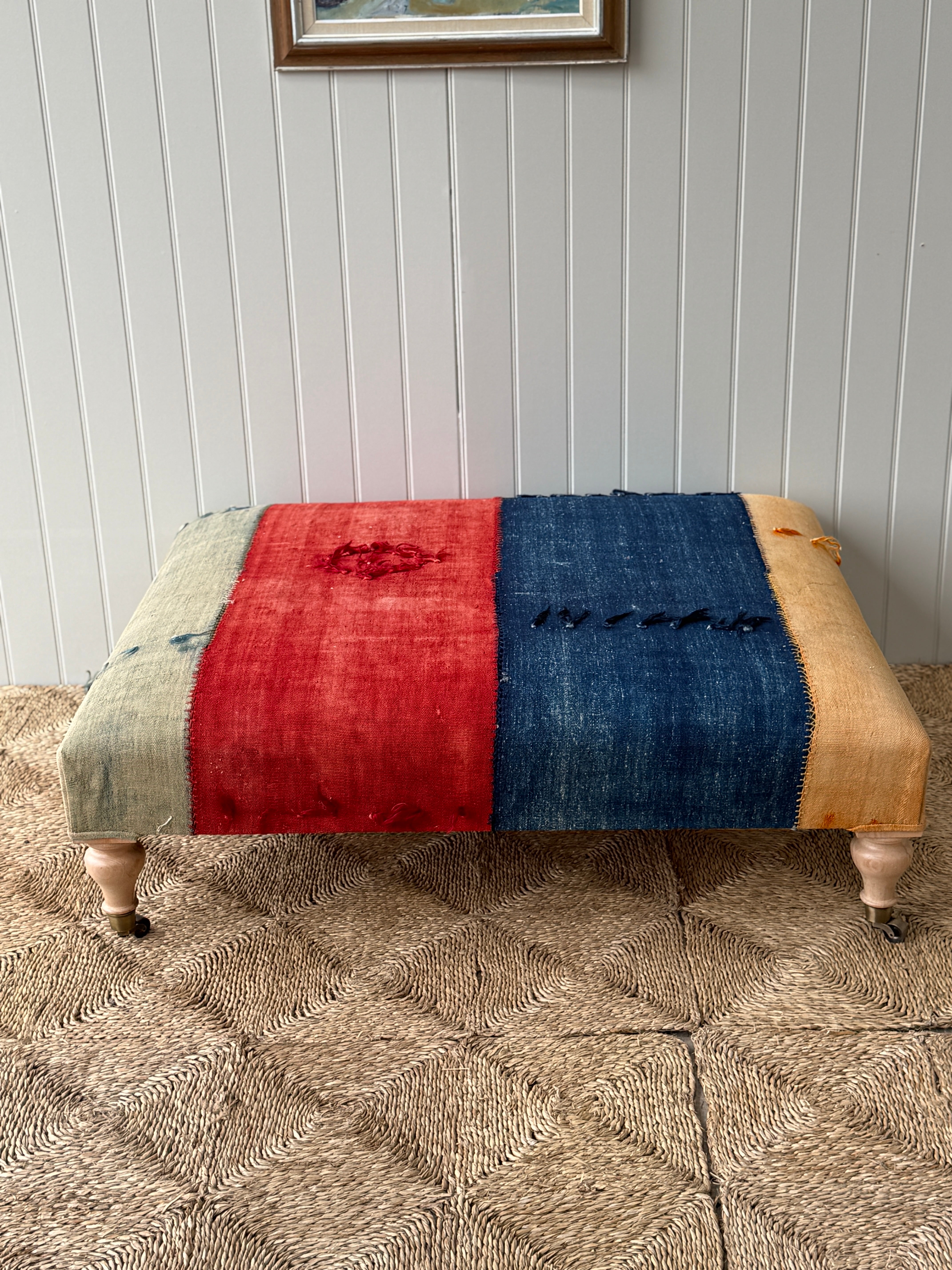 Large Ottoman in Antique Anatolian Perde Textile