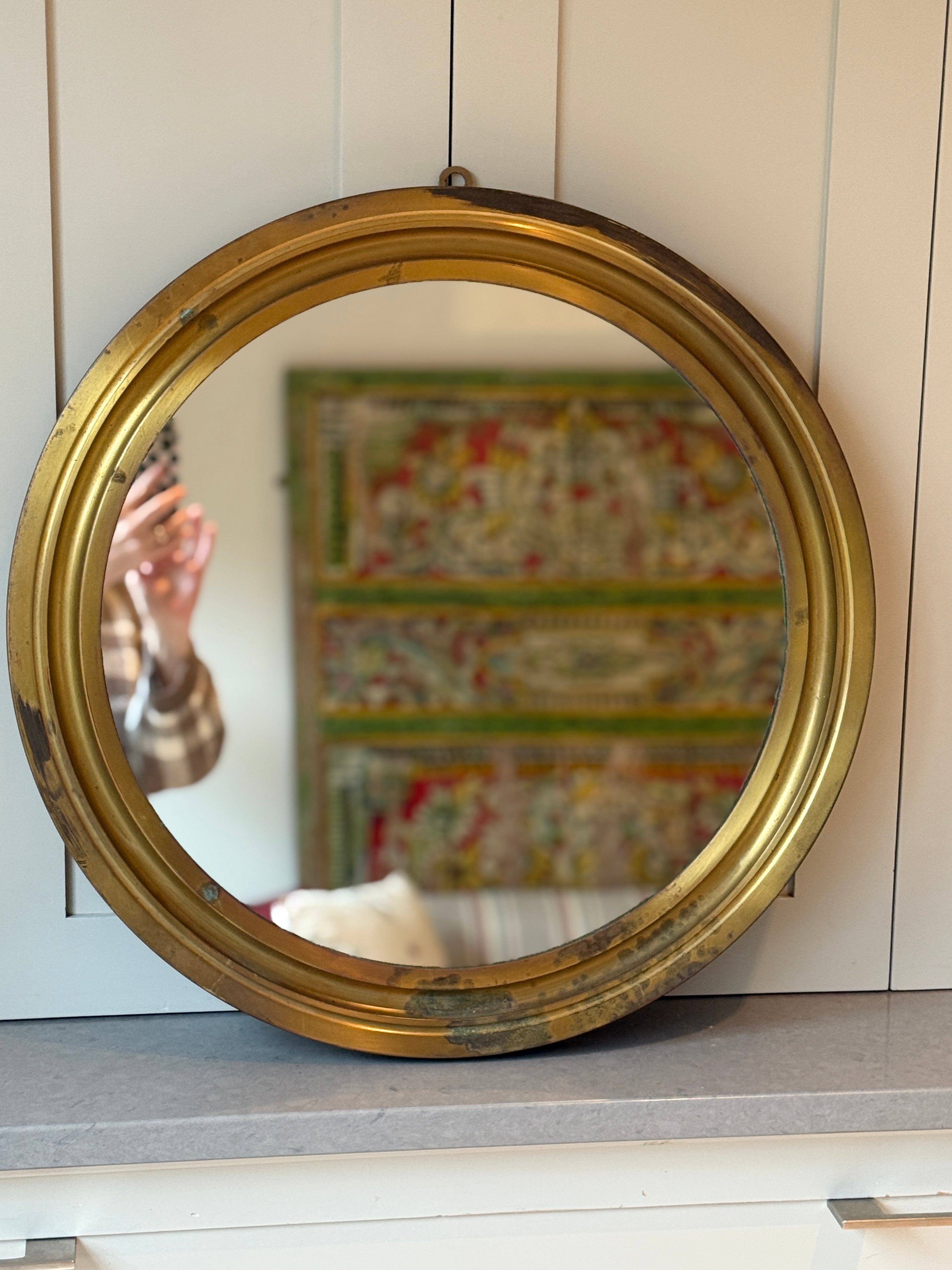 Round Artemide Italian 50s Brass Mirror