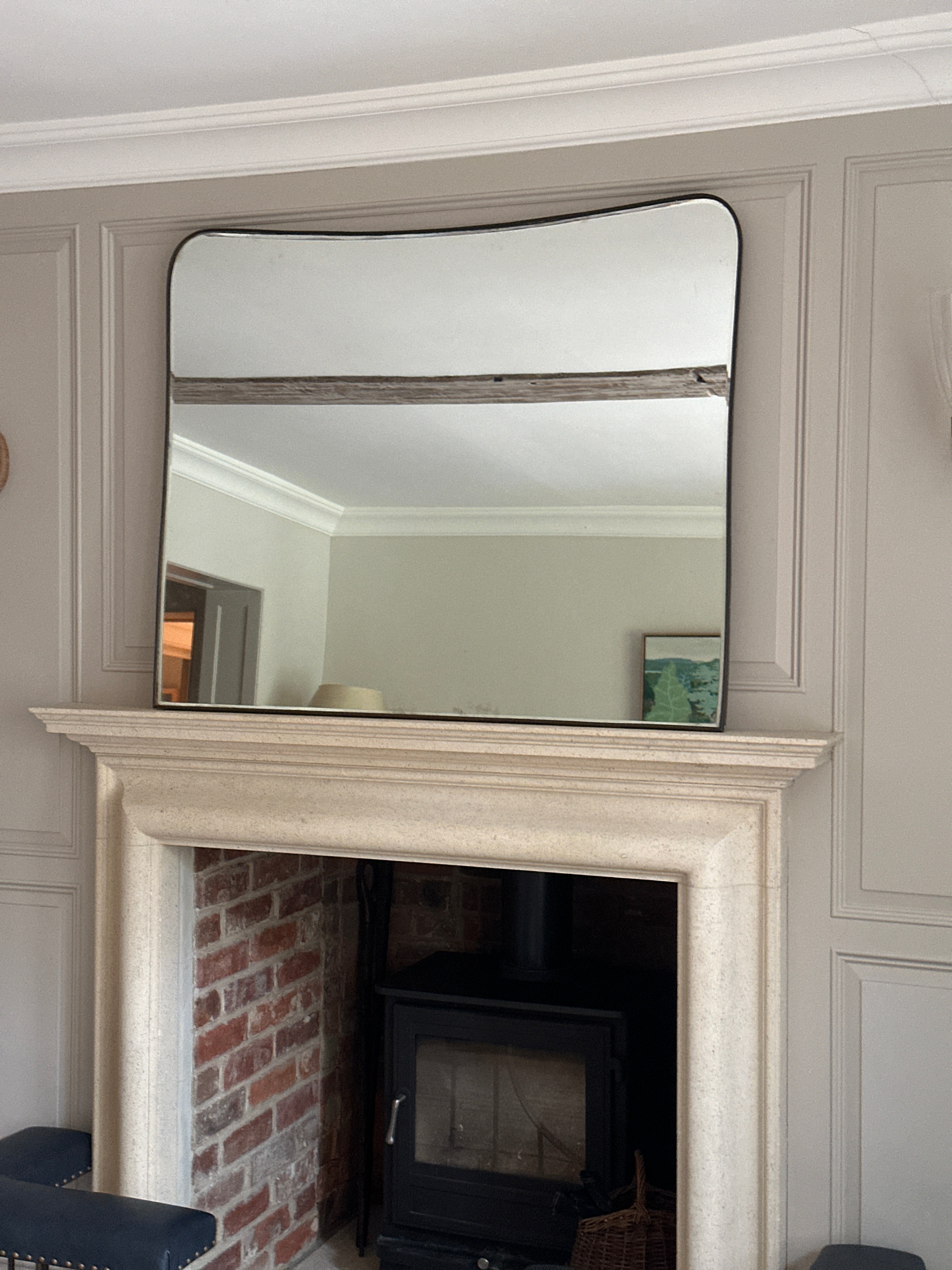 Large Over Mantel Italian Brass Shield Mirror