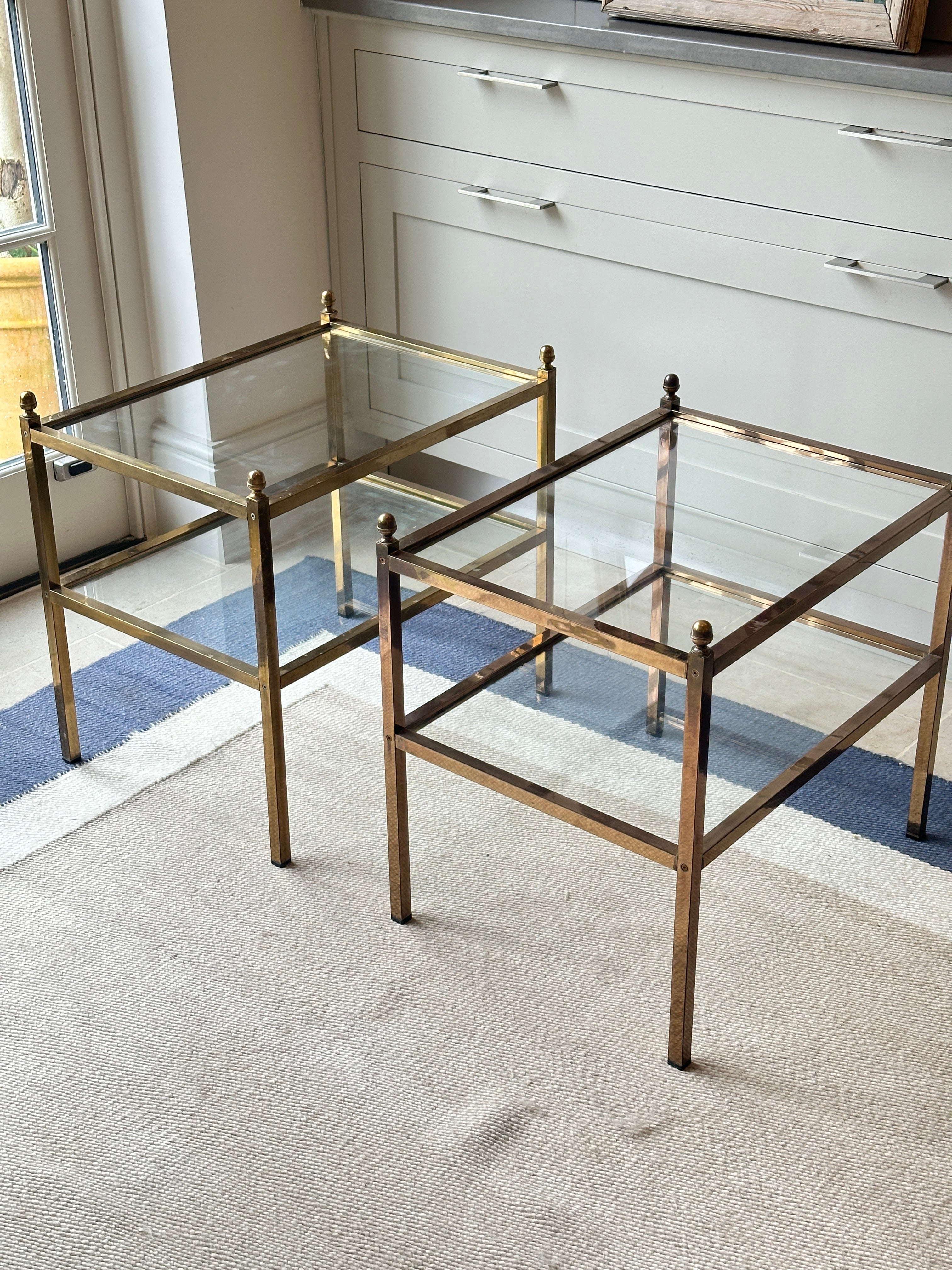 Pair of Danish Mid Century Brass and Glass Side Tables