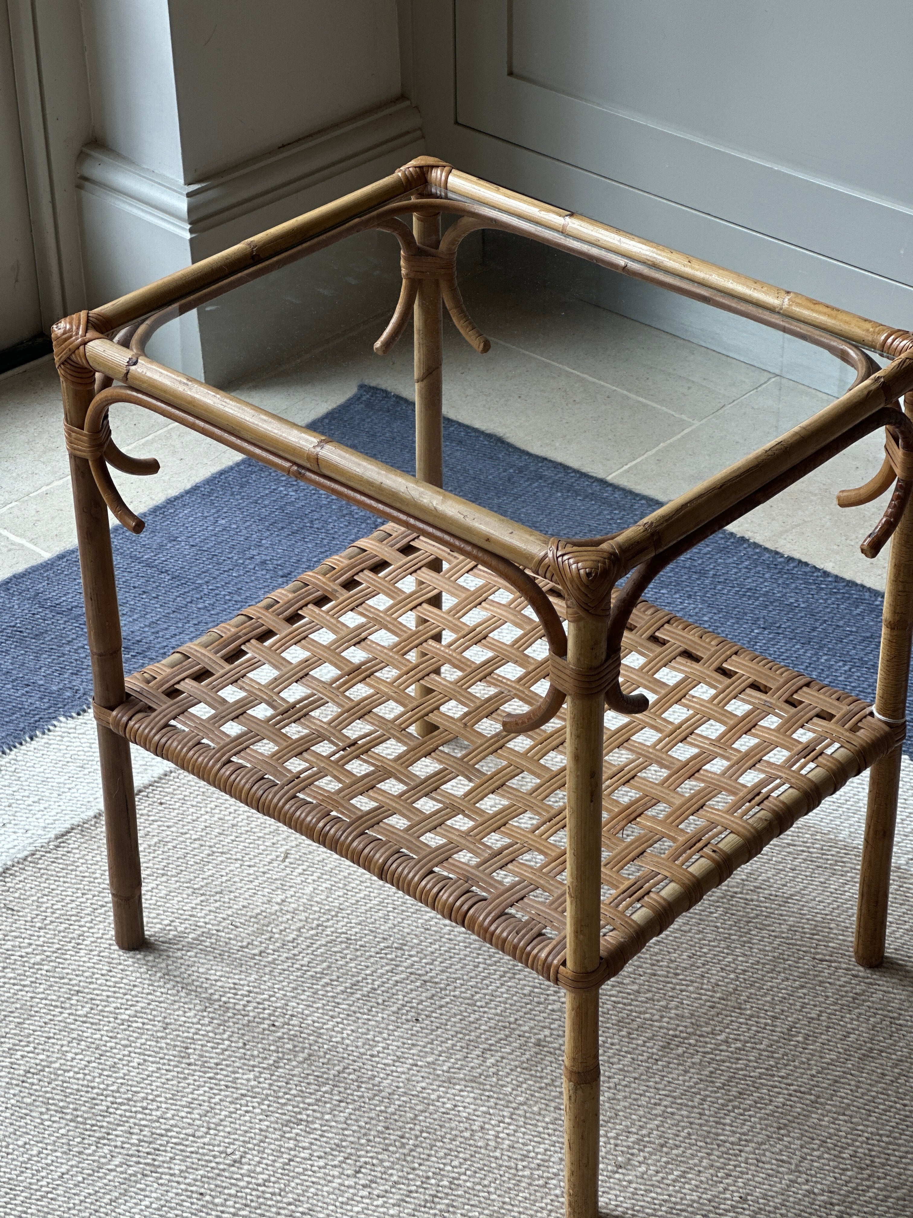 Vintage Glass Topped Cane Table