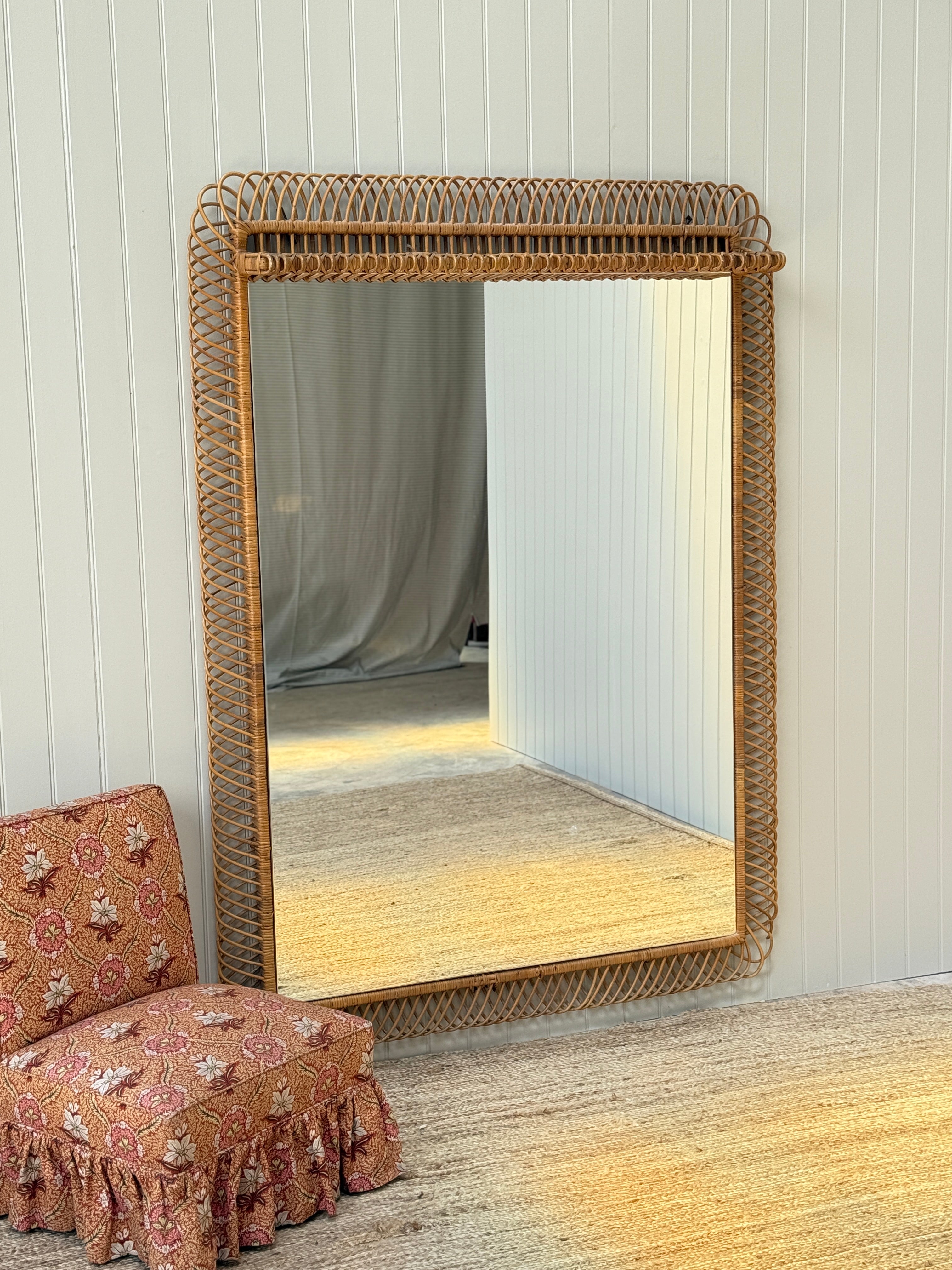 Huge Vintage Italian Cane Mirror