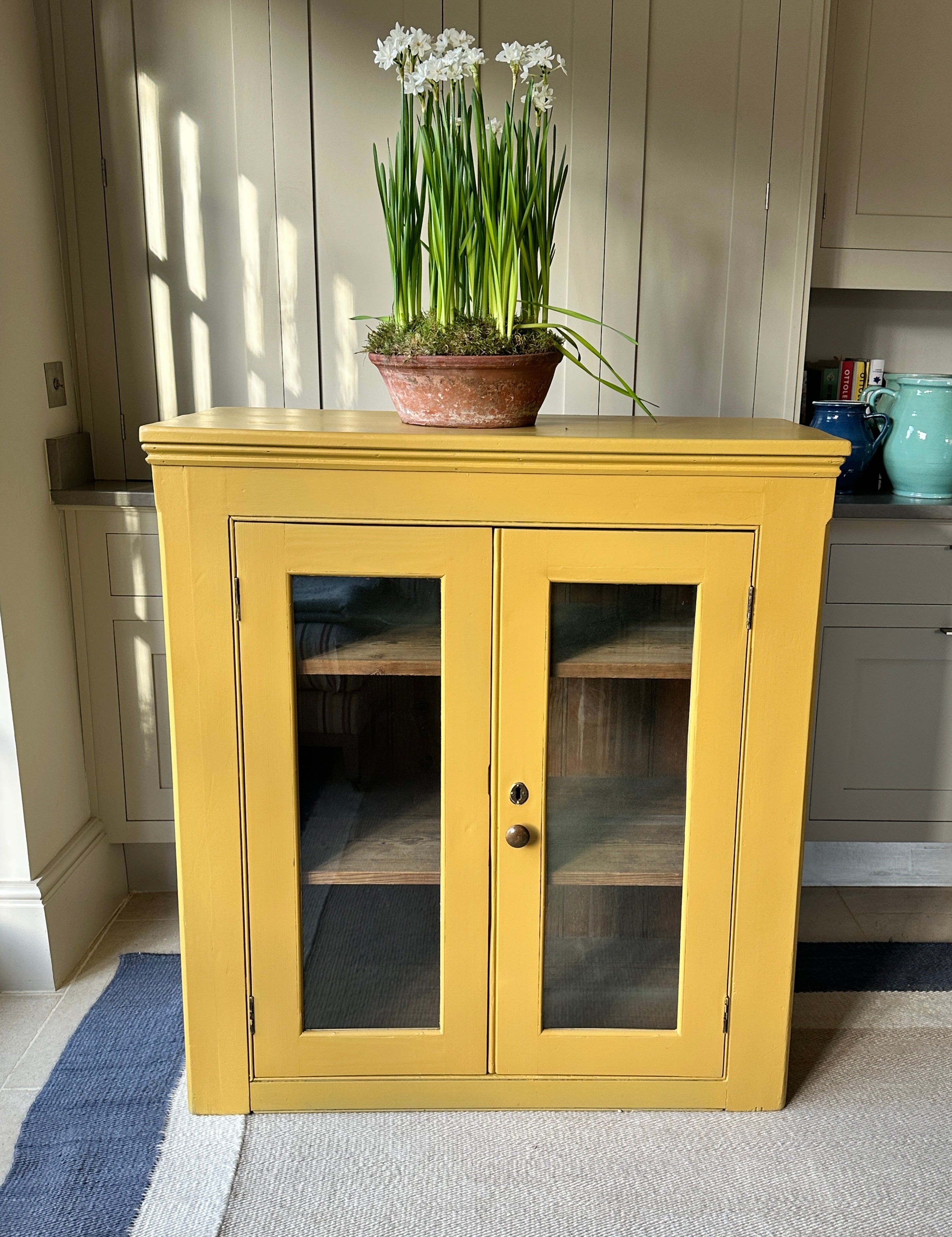 Antique Pine Glazed Cupboard in FB India Yellow