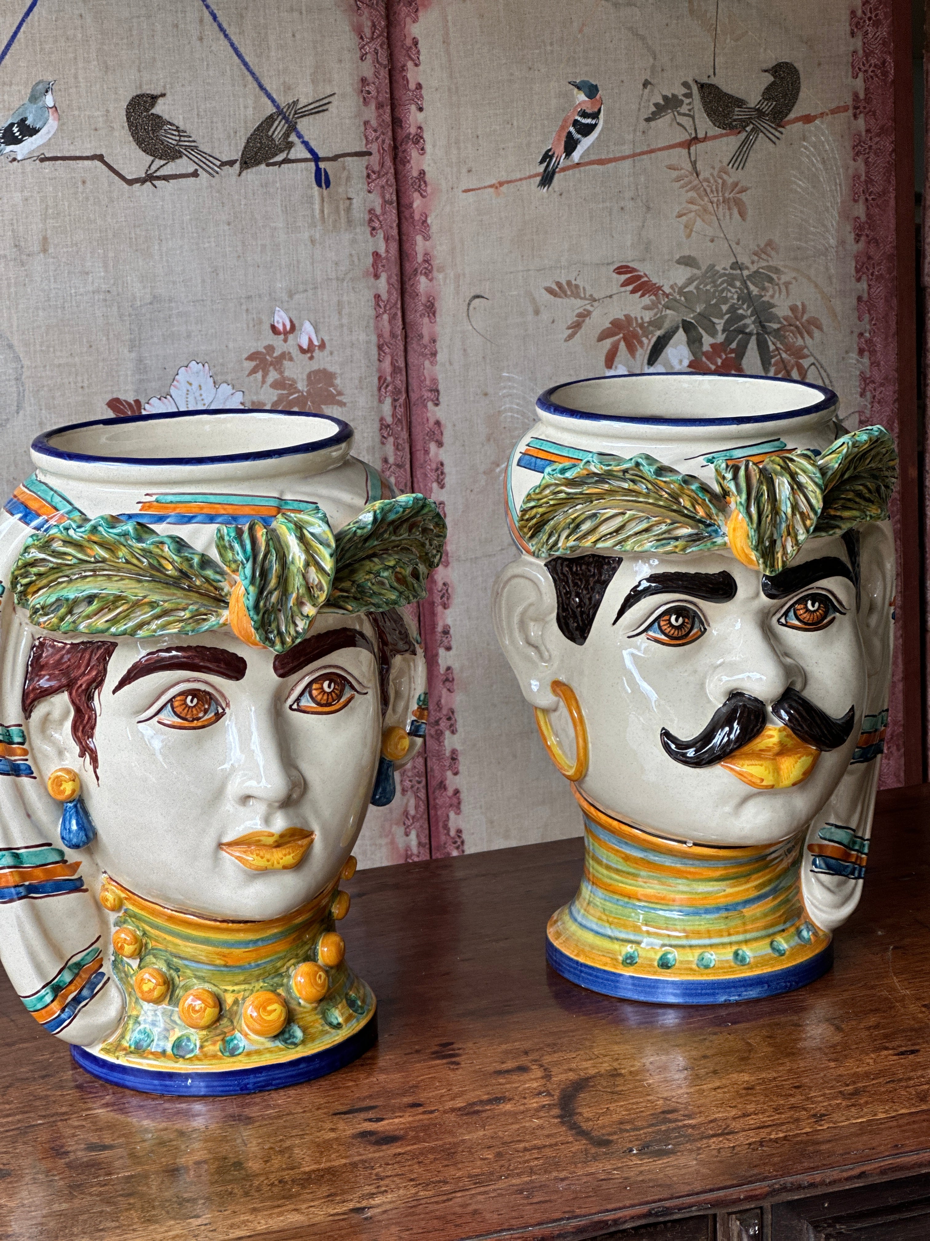 Large Pair of Sicilian Testi di Moro (Moor Heads)