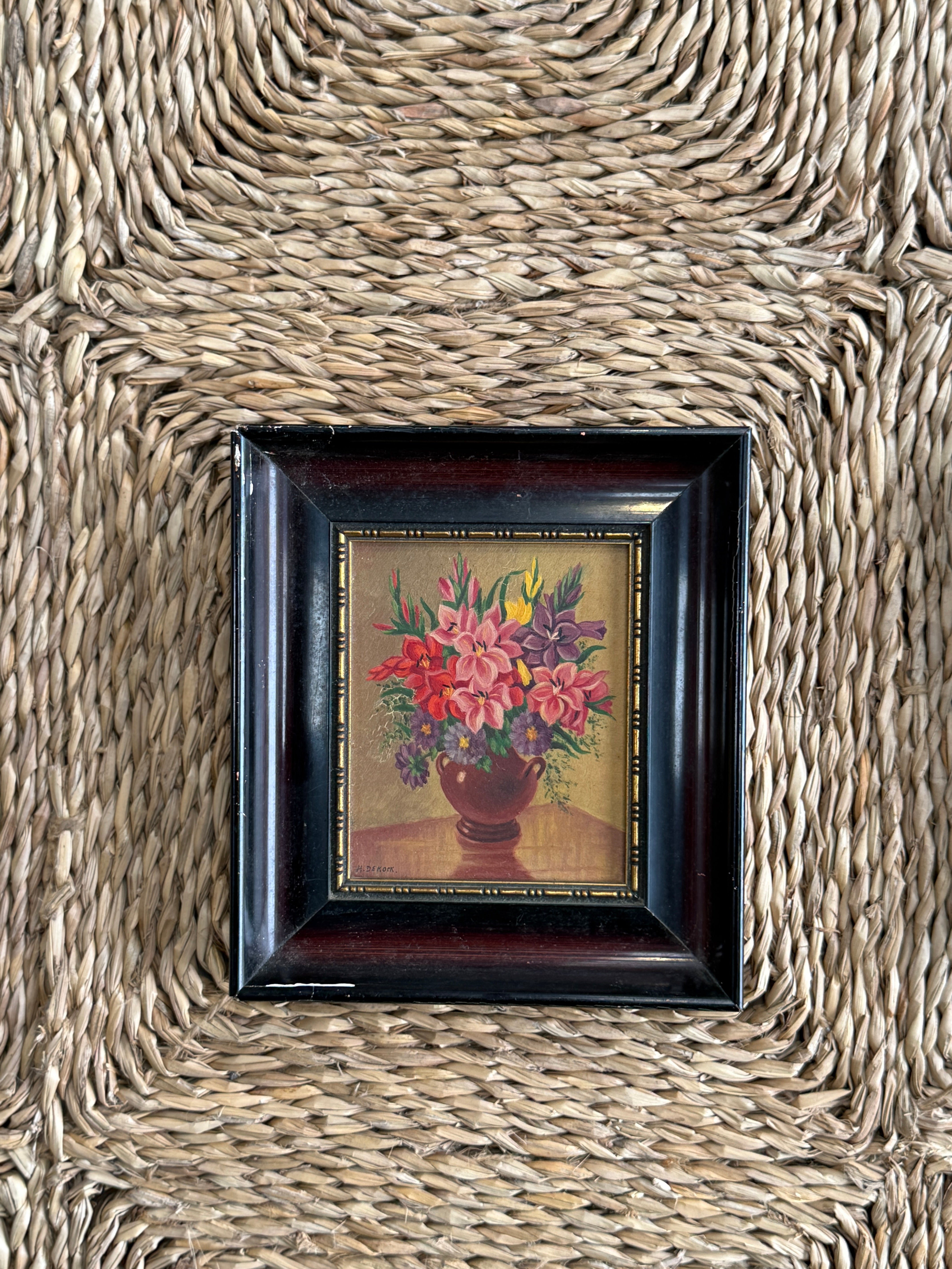 Set of 3 Small Floral Oil Pastel Paintings