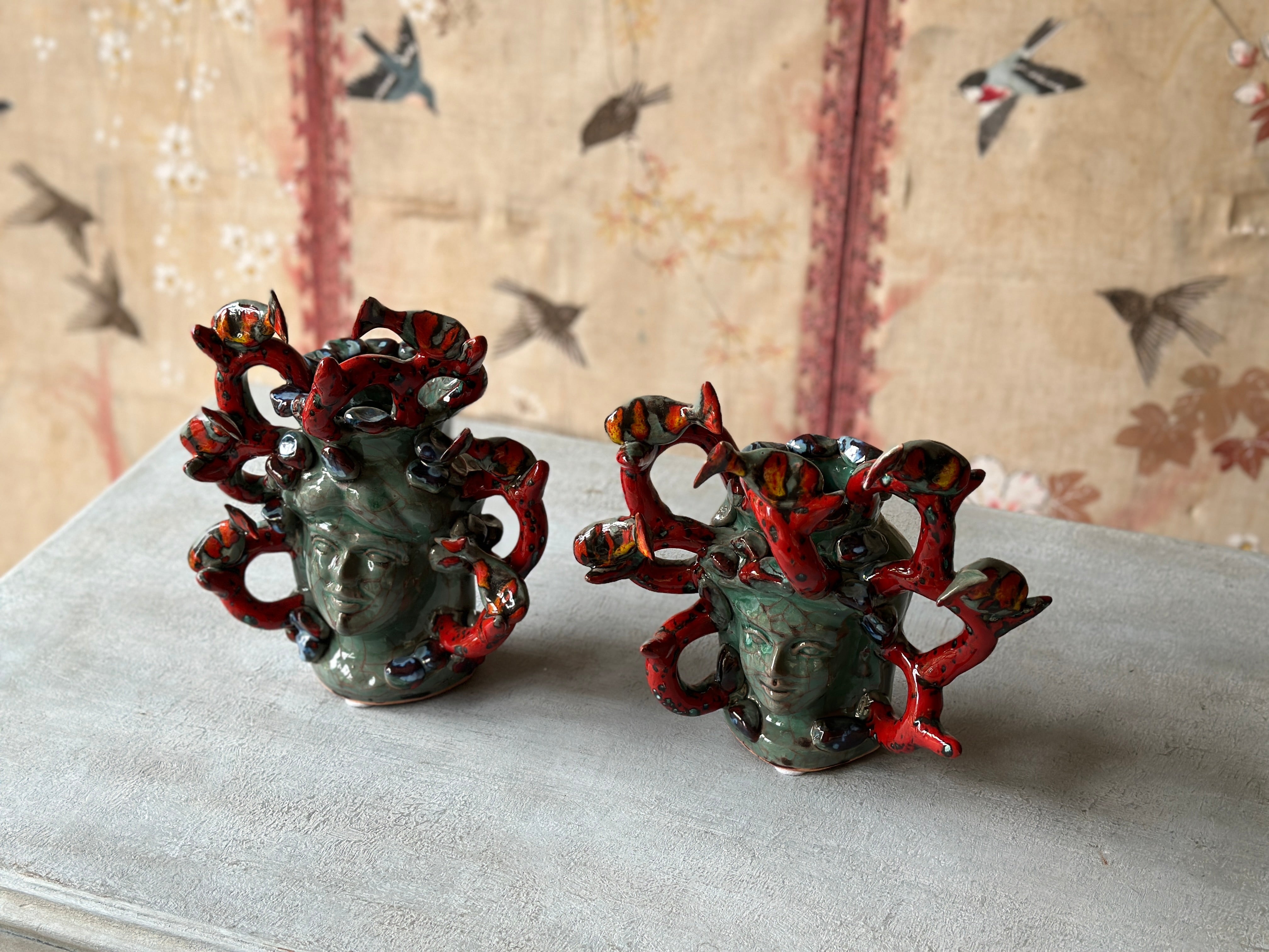 ‘Testi Marina’ - Pair Ceramic Head Vase with Flying Fish design