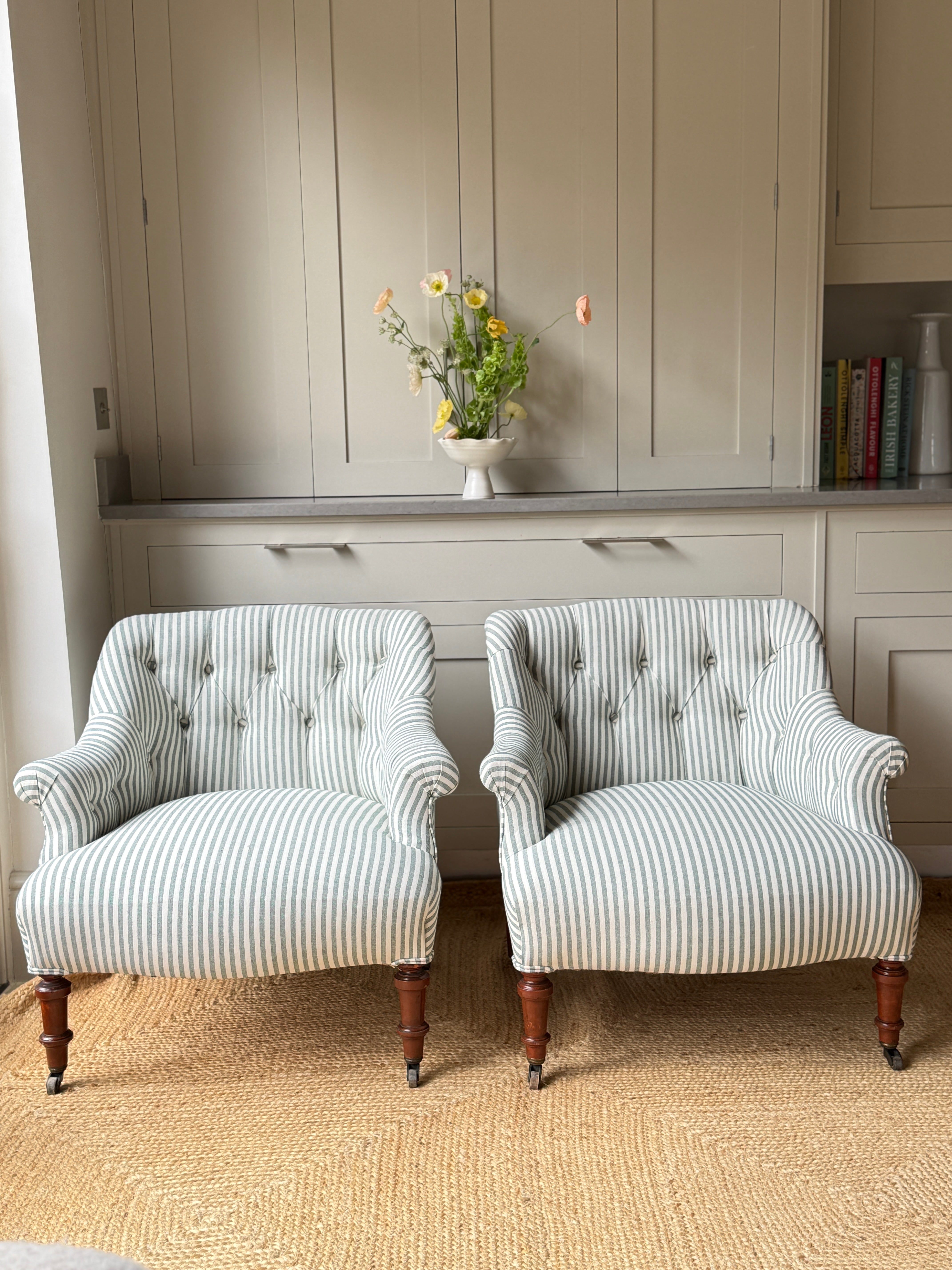 A Pair of French Napoleon III Button-Back Fauteuils