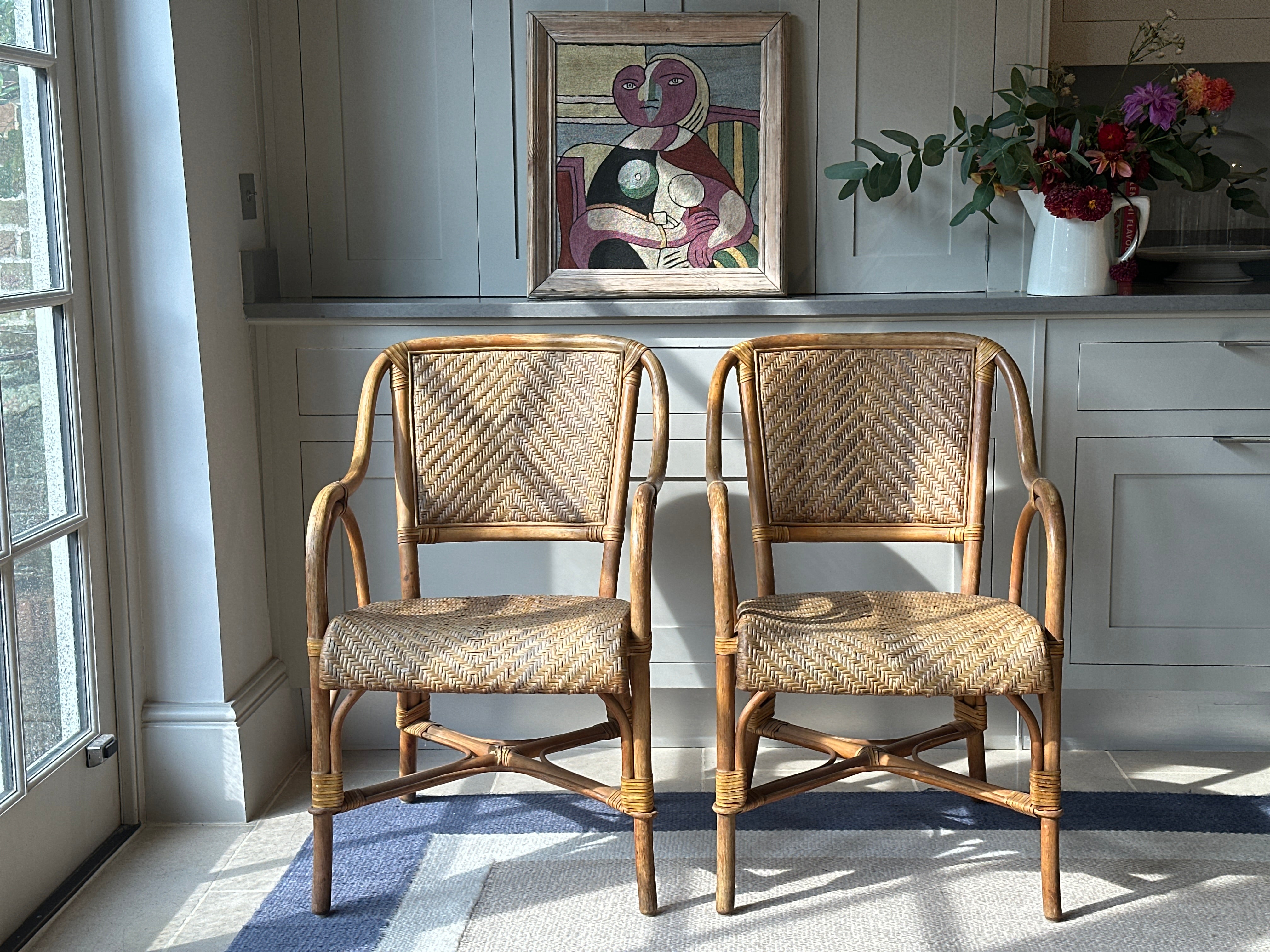 Vintage Pair of Cane and Wicker Chairs