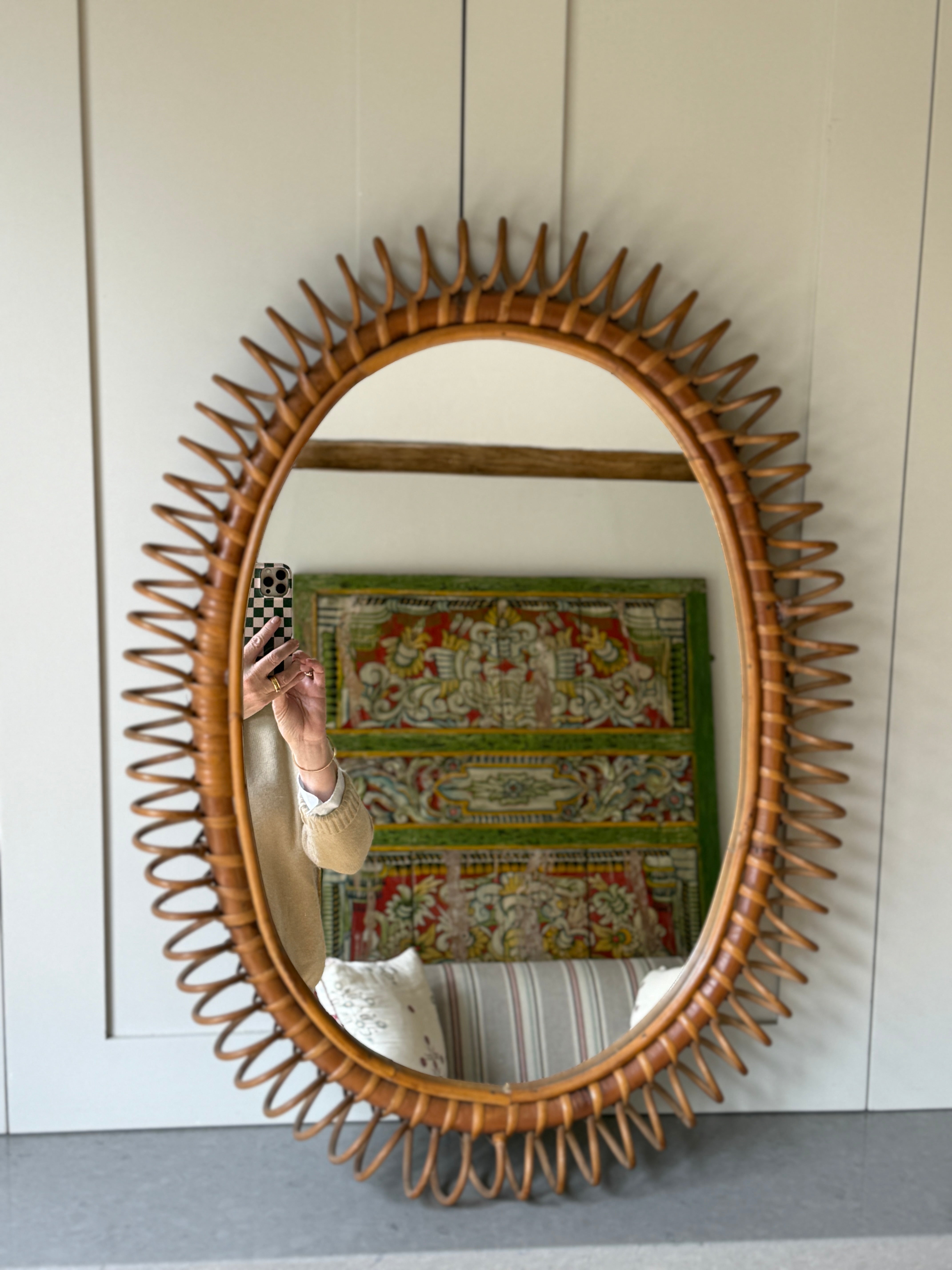 Oval Rattan Cane Spiral Mirror- Italy 1960