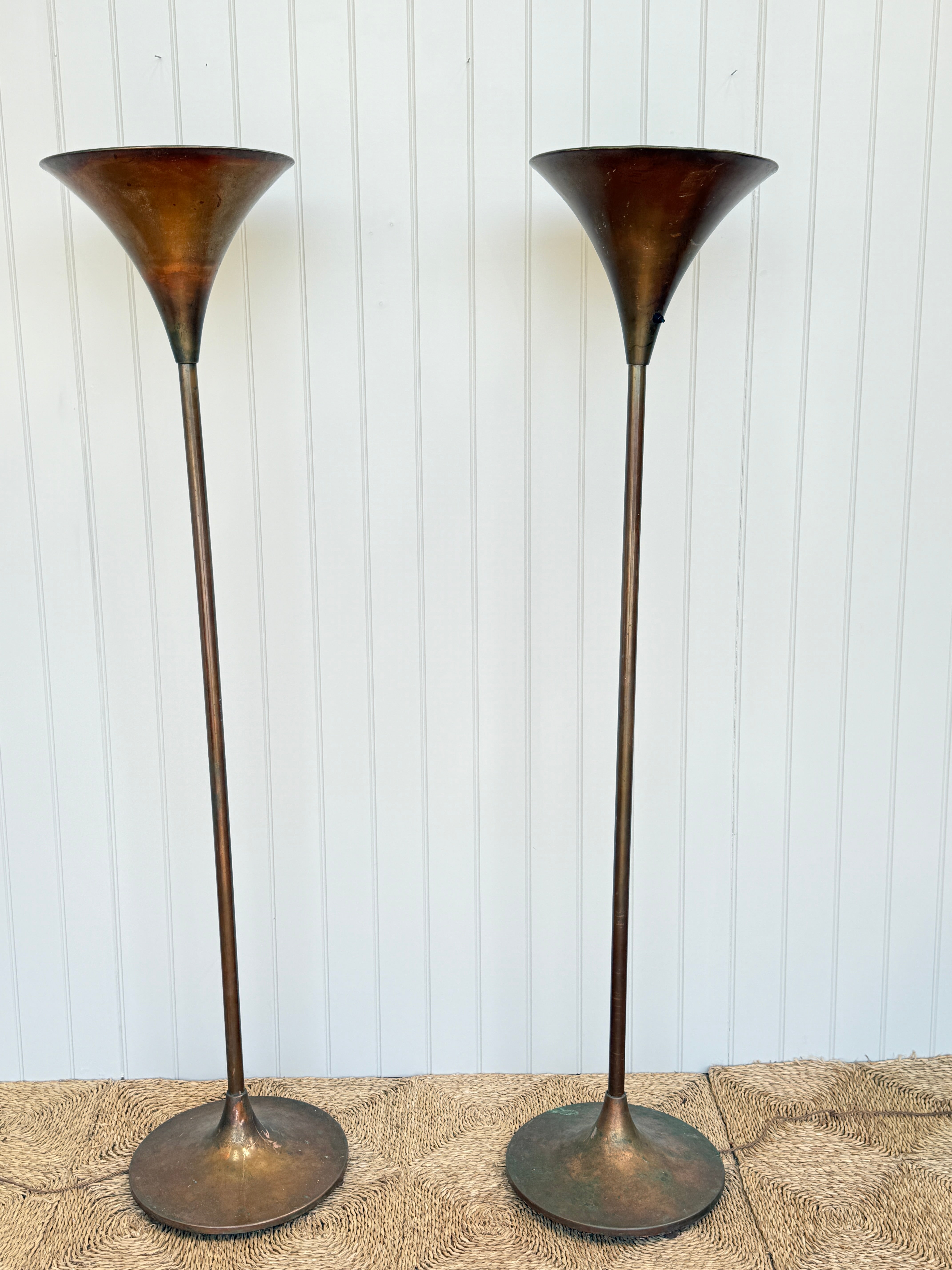 Pair of Tall Italian Copper Uplighters