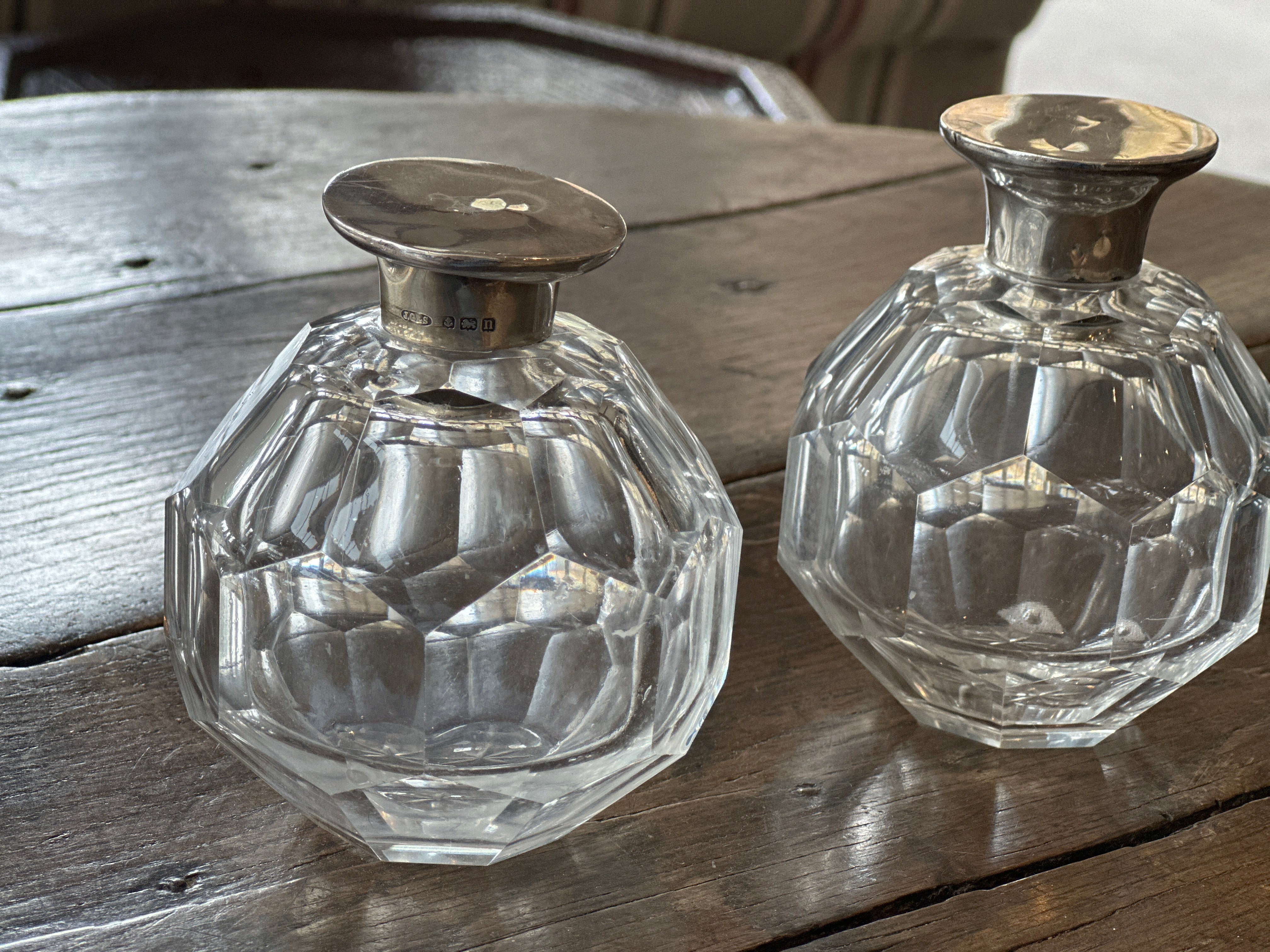 Pair of Cut Glass and Silver Scent Bottles