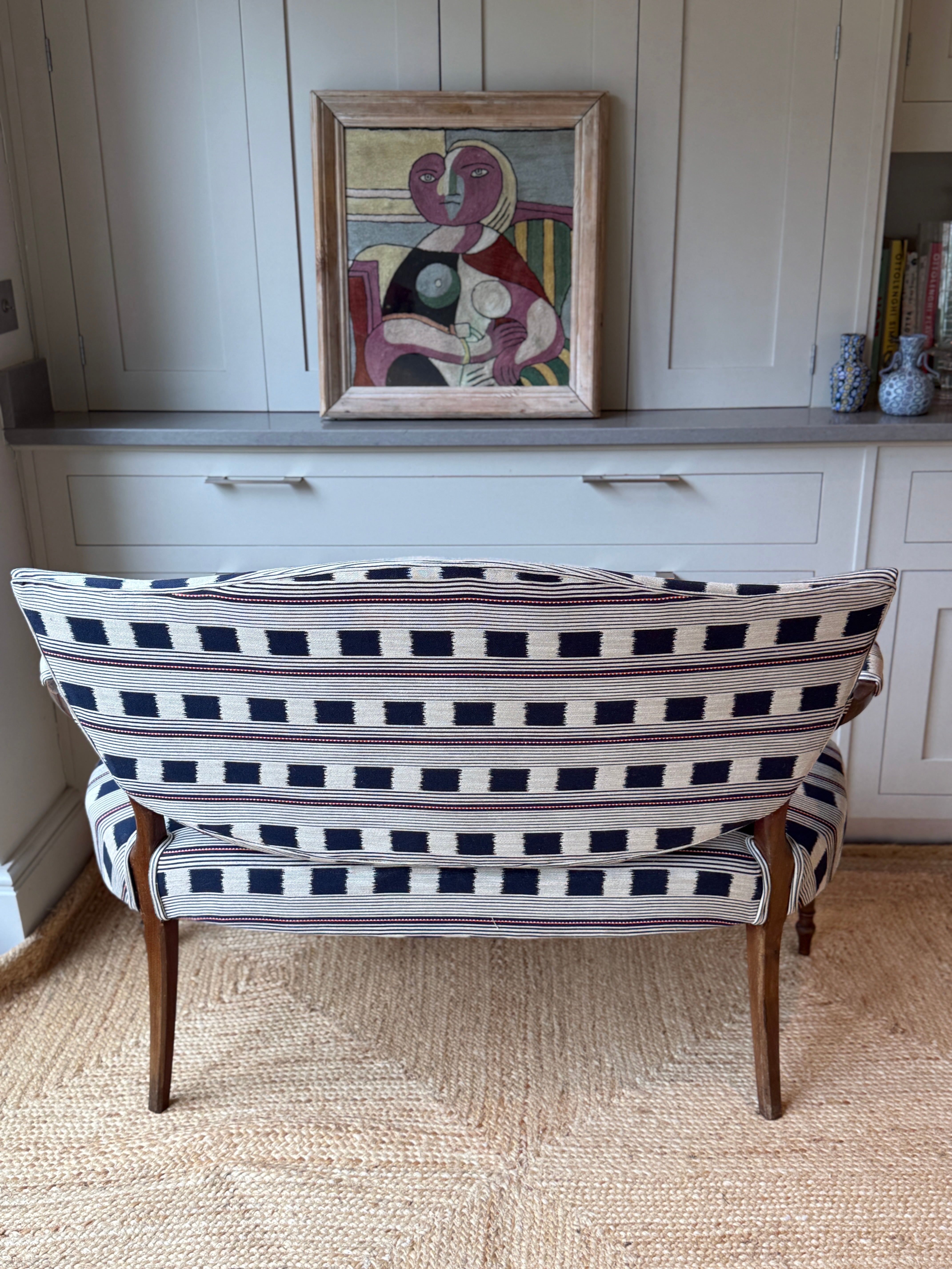 Small French Fauteuil in Christopher Farr Lost & Found Indigo
