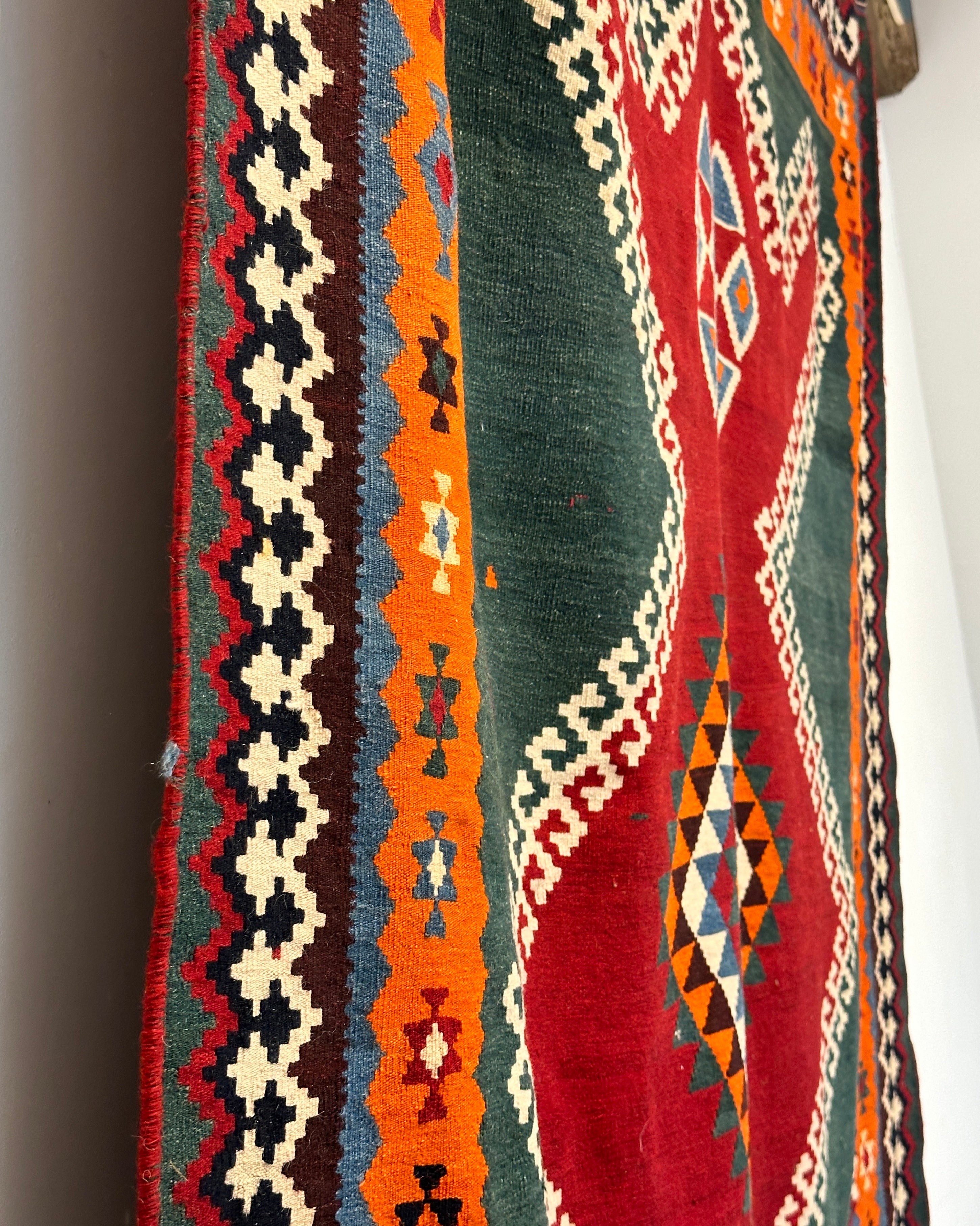 Vintage Persian Qashqai Kilim in vibrant colour.