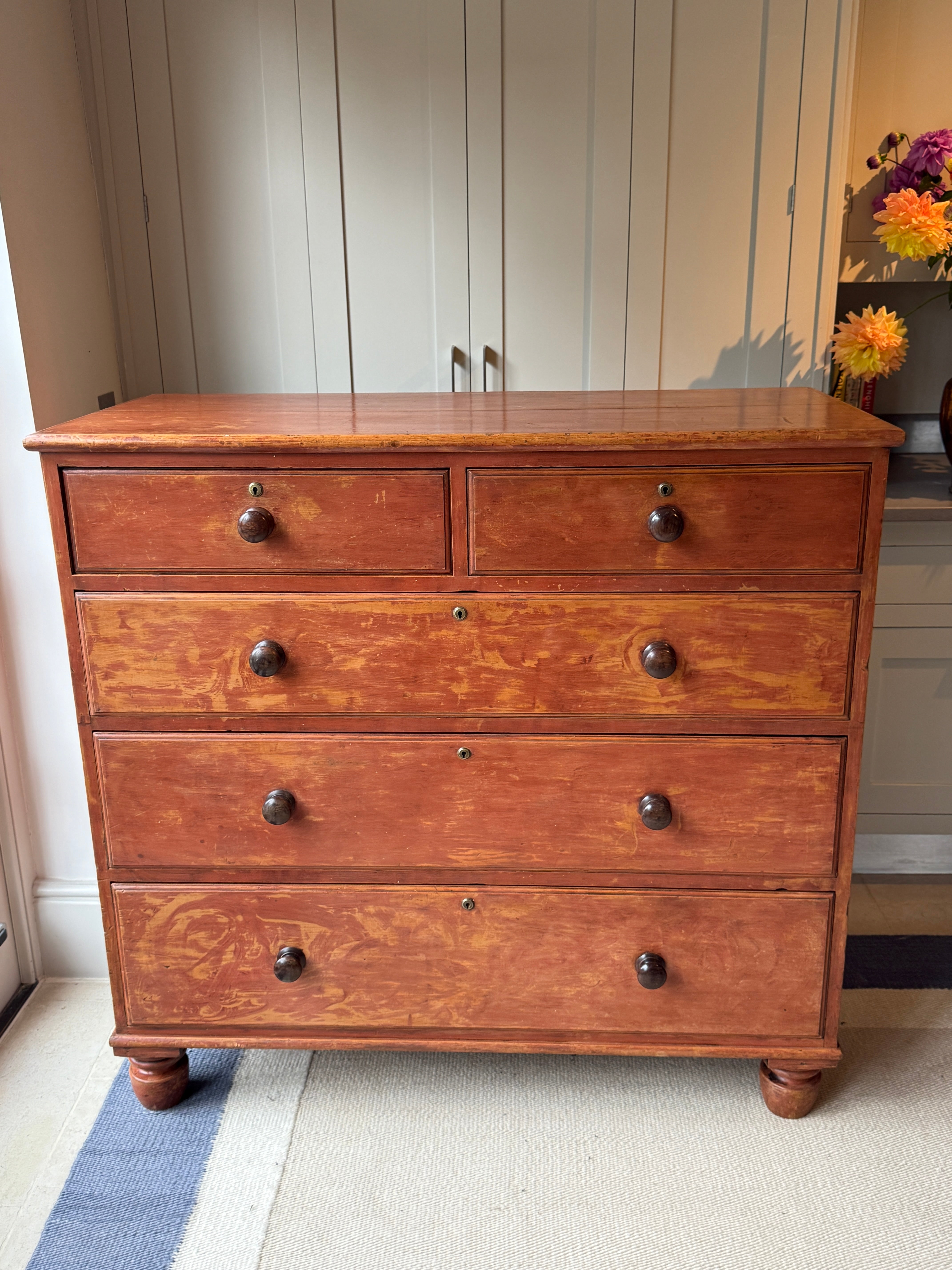 Large Red Pine Scumble Glazed Chest of Drawers