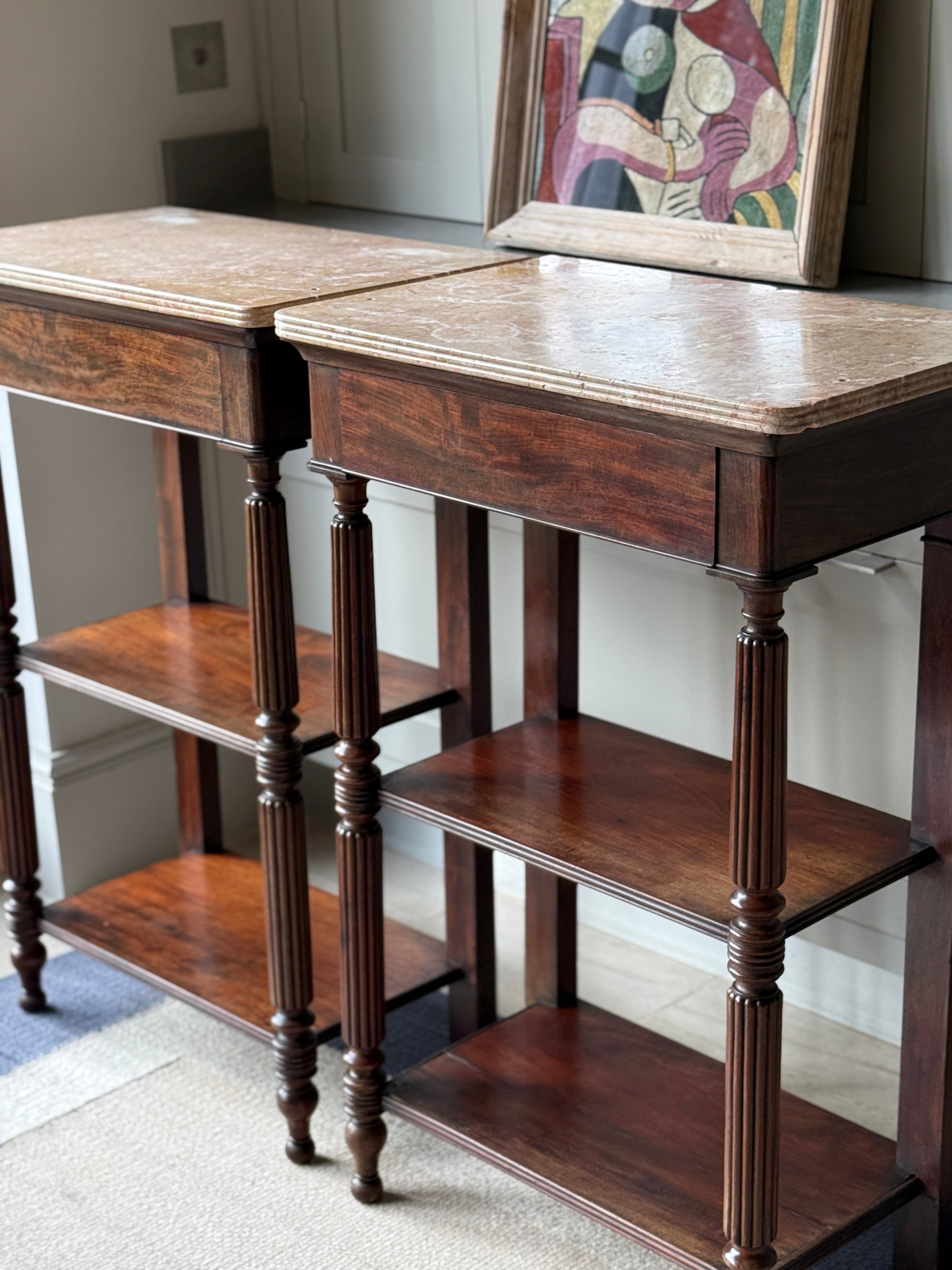 Pair of Tall Marble Topped Etageres