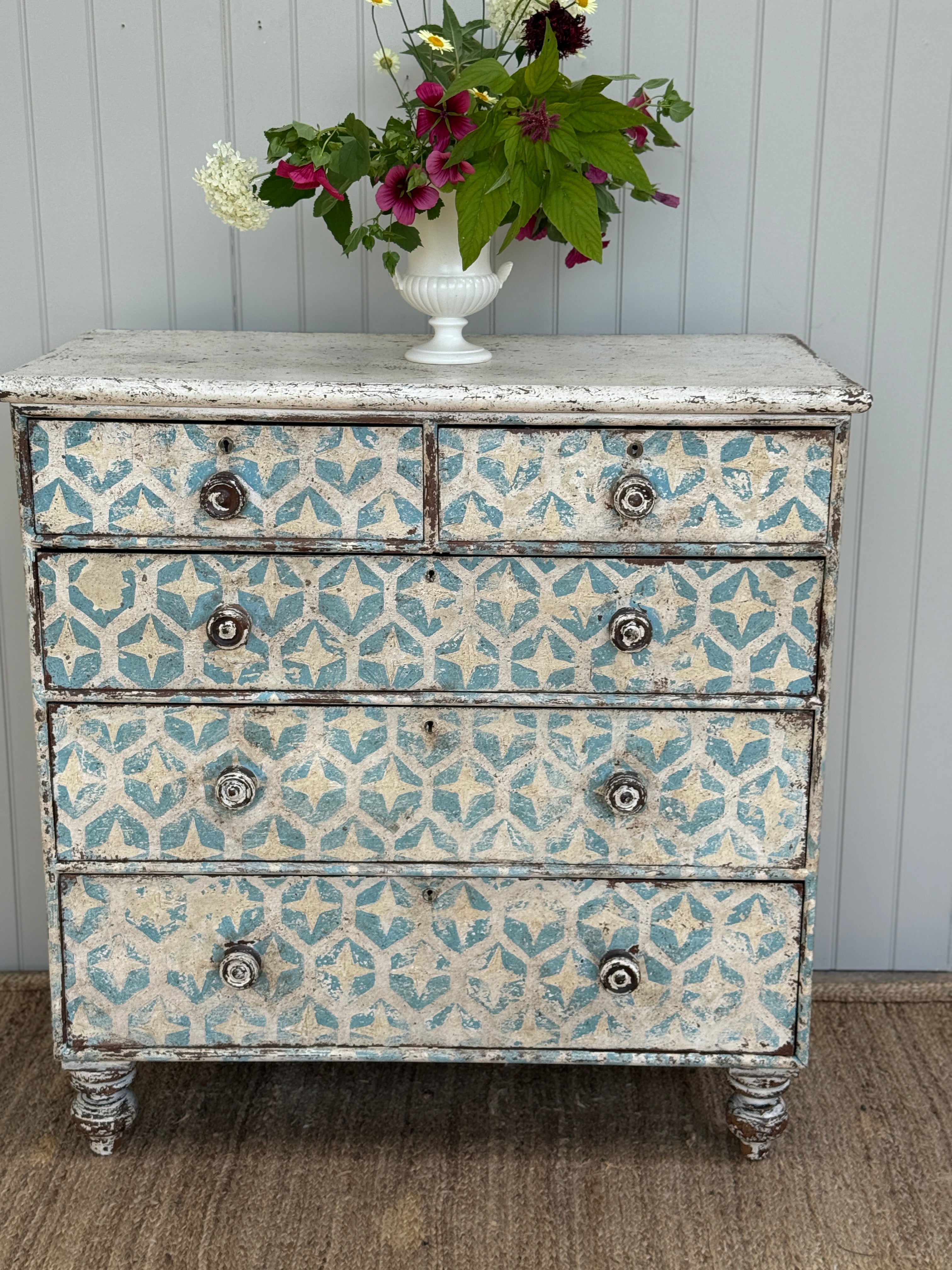 Antique Mahogany Chest with Modern Geometic Stencilling