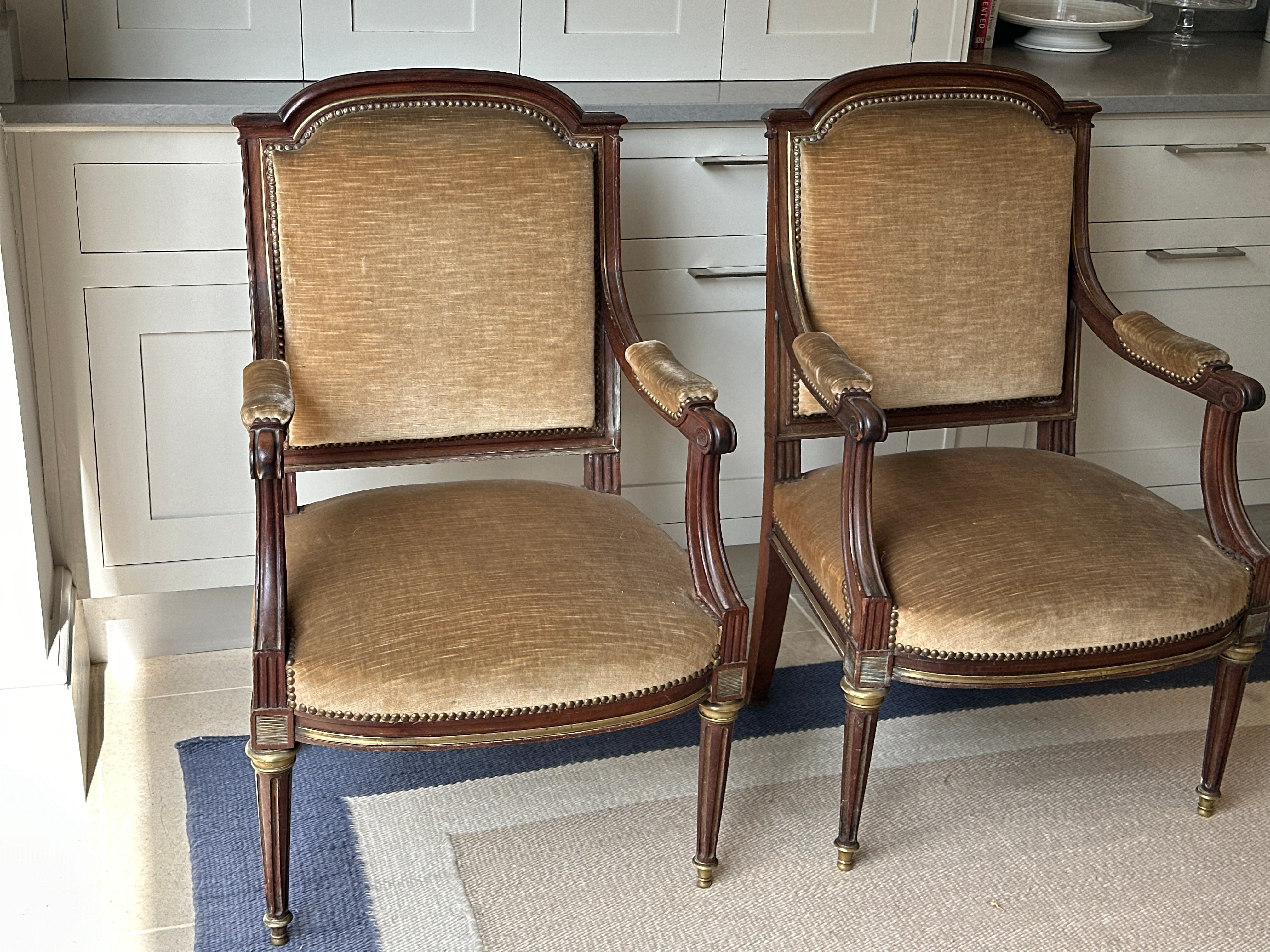 Pair of Late 19th Century French Mahogany & Brass Inlay Chairs