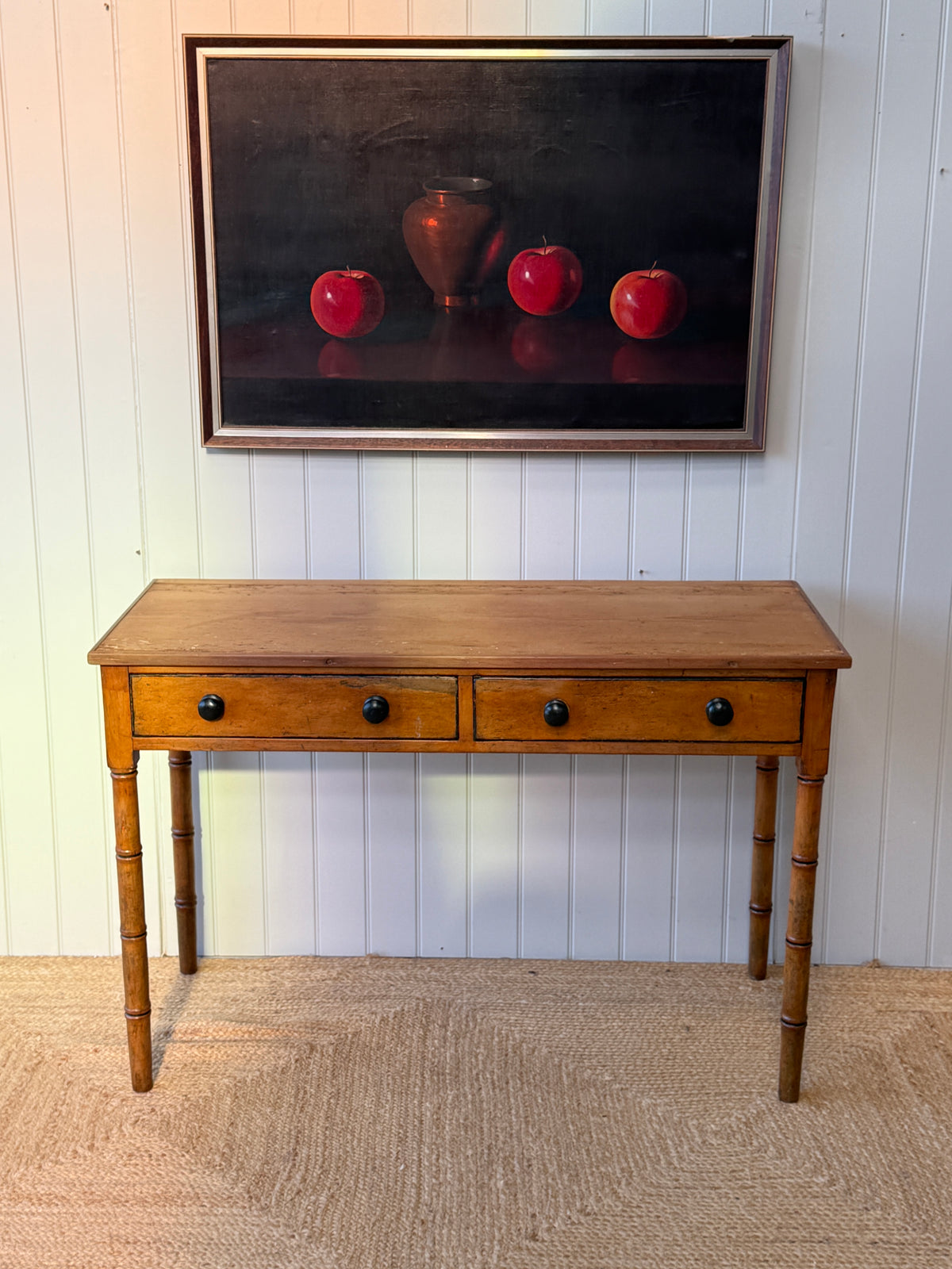 Regency Pine Side Table with Faux Bamboo Legs and Two Drawers